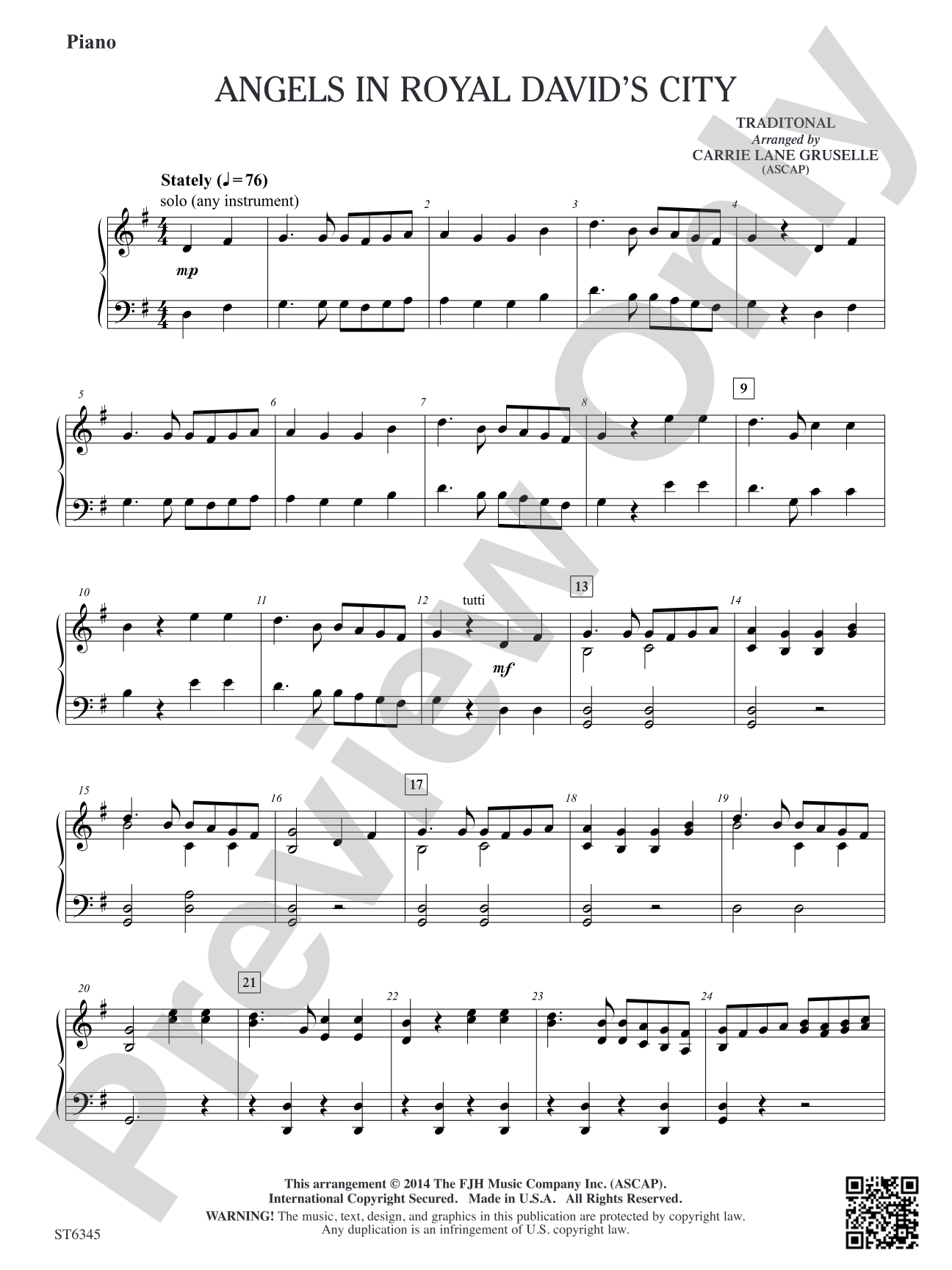 Angels in Royal David's City: Piano