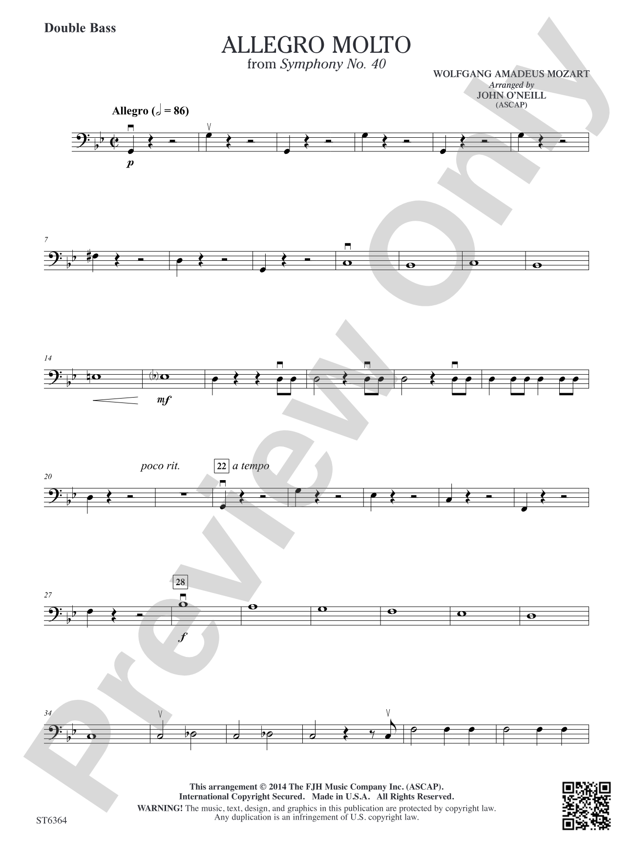 Allegro molto from Symphony No. 40: Double Bass