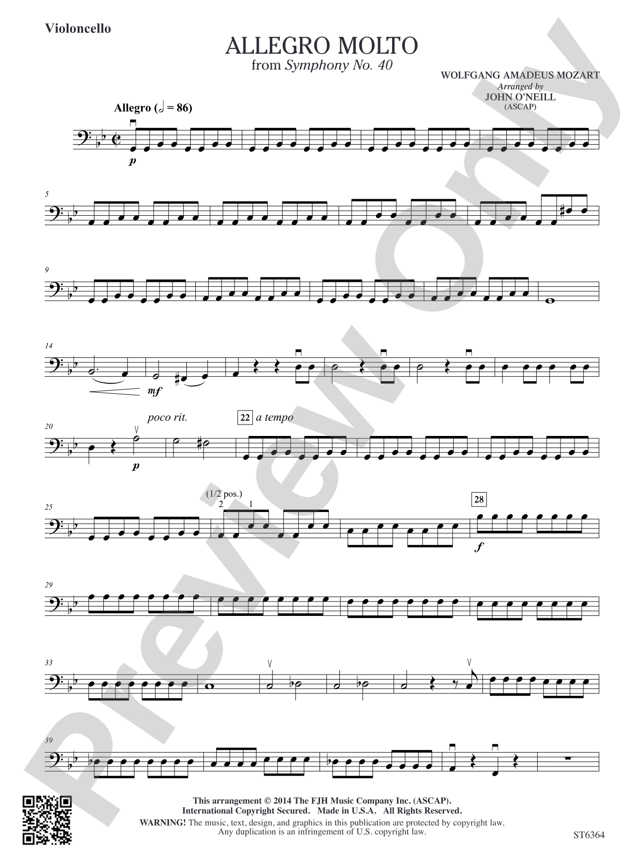 Allegro molto from Symphony No. 40: Violoncello