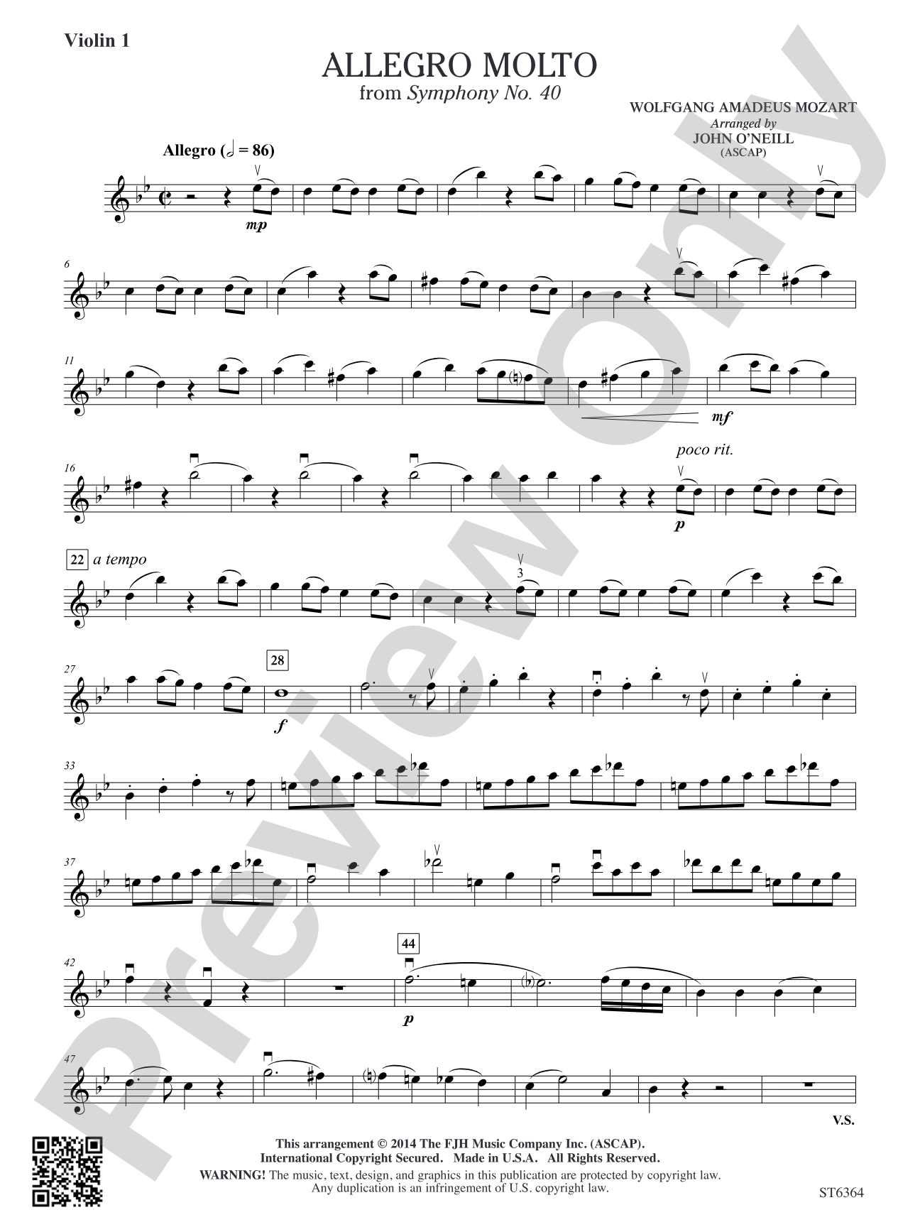 Allegro molto from Symphony No. 40: Violin 1