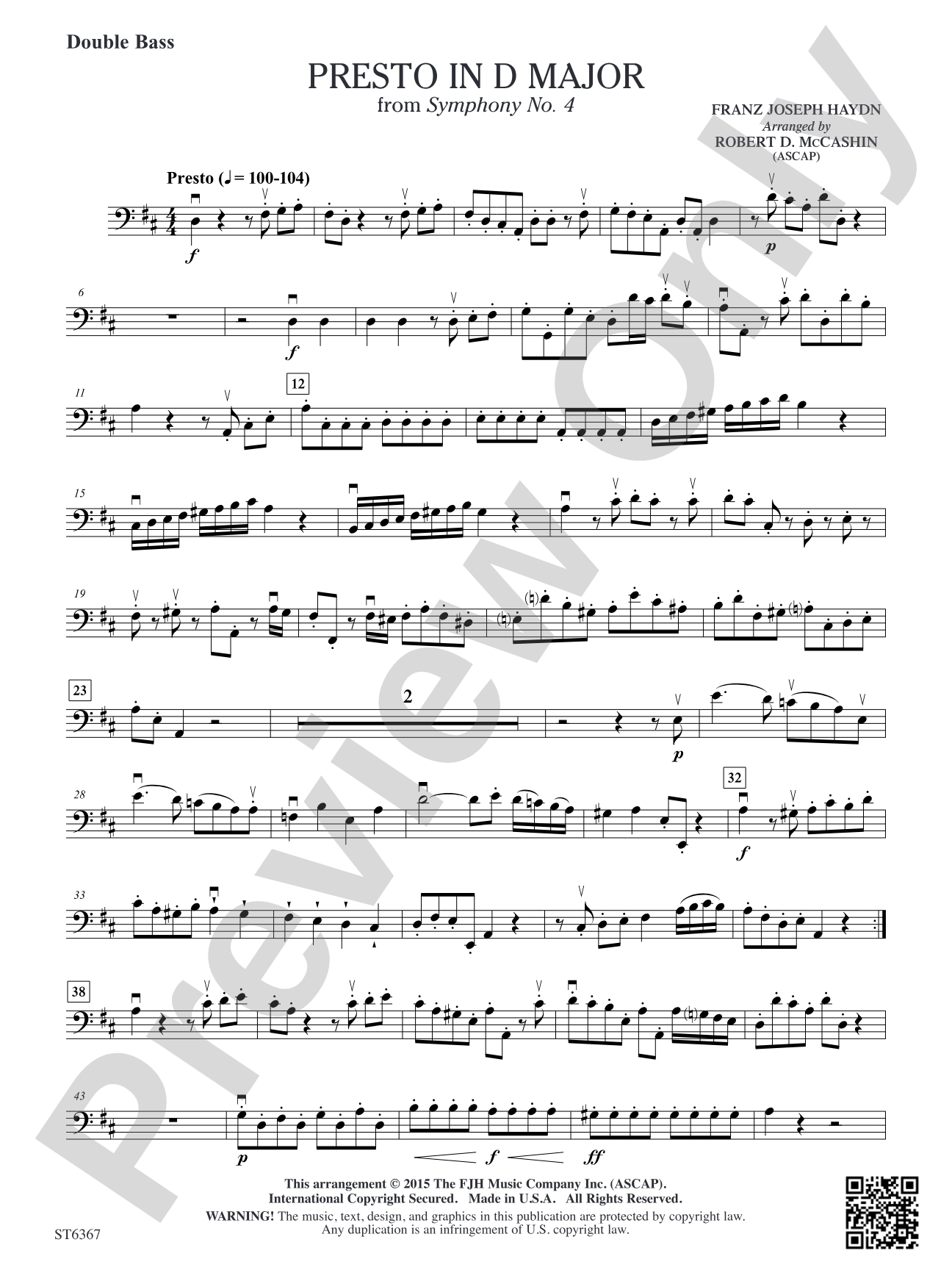 Presto in D Major: Double Bass