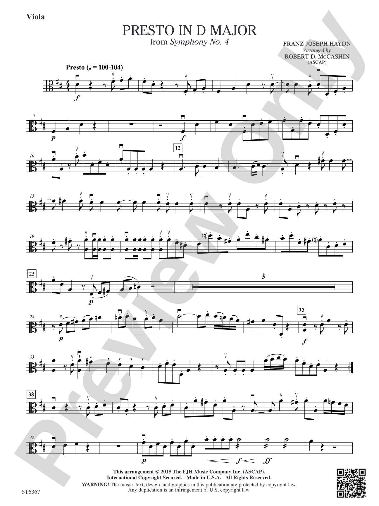 Presto in D Major: Viola