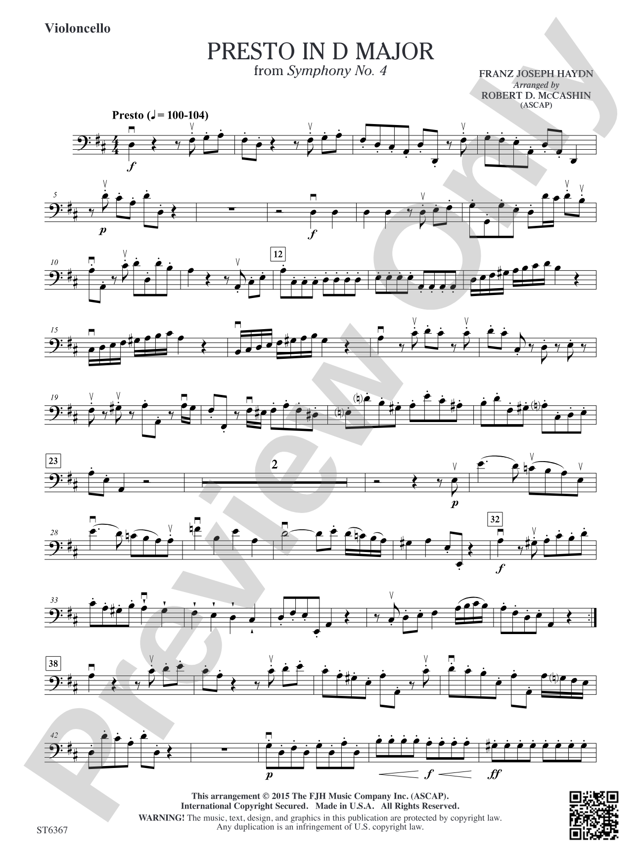 Presto in D Major: Violoncello