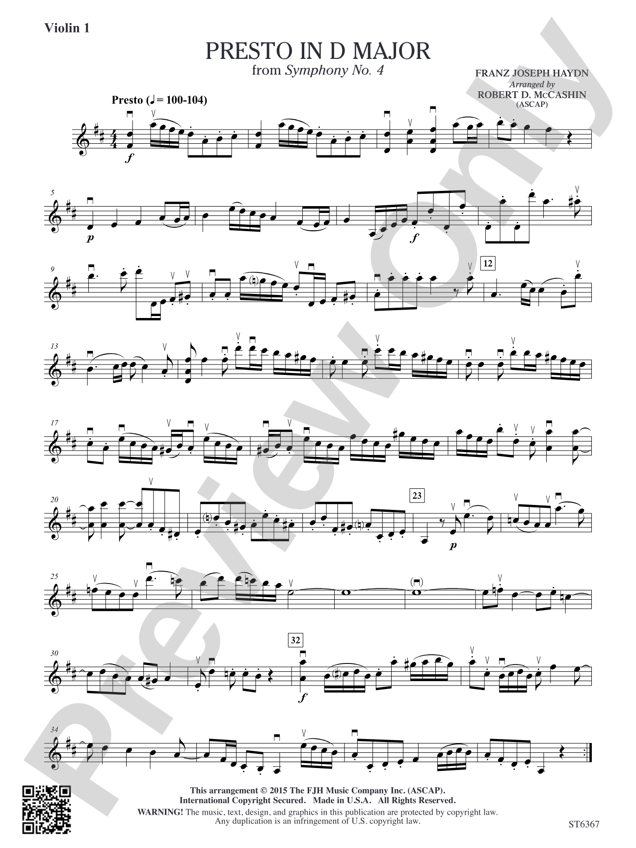Presto in D Major: Violin 1