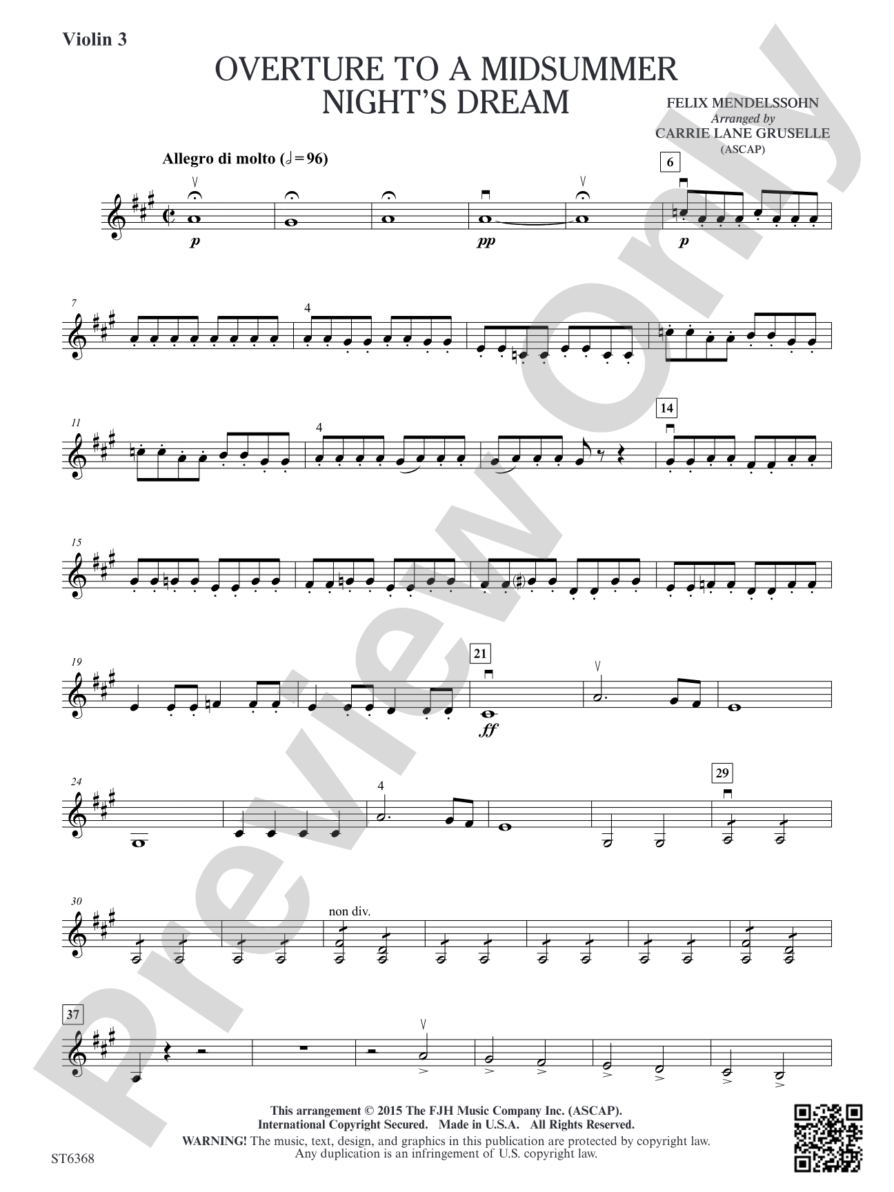 Overture to a Midsummer Night's Dream: Violin 3 (Viola T.C.)