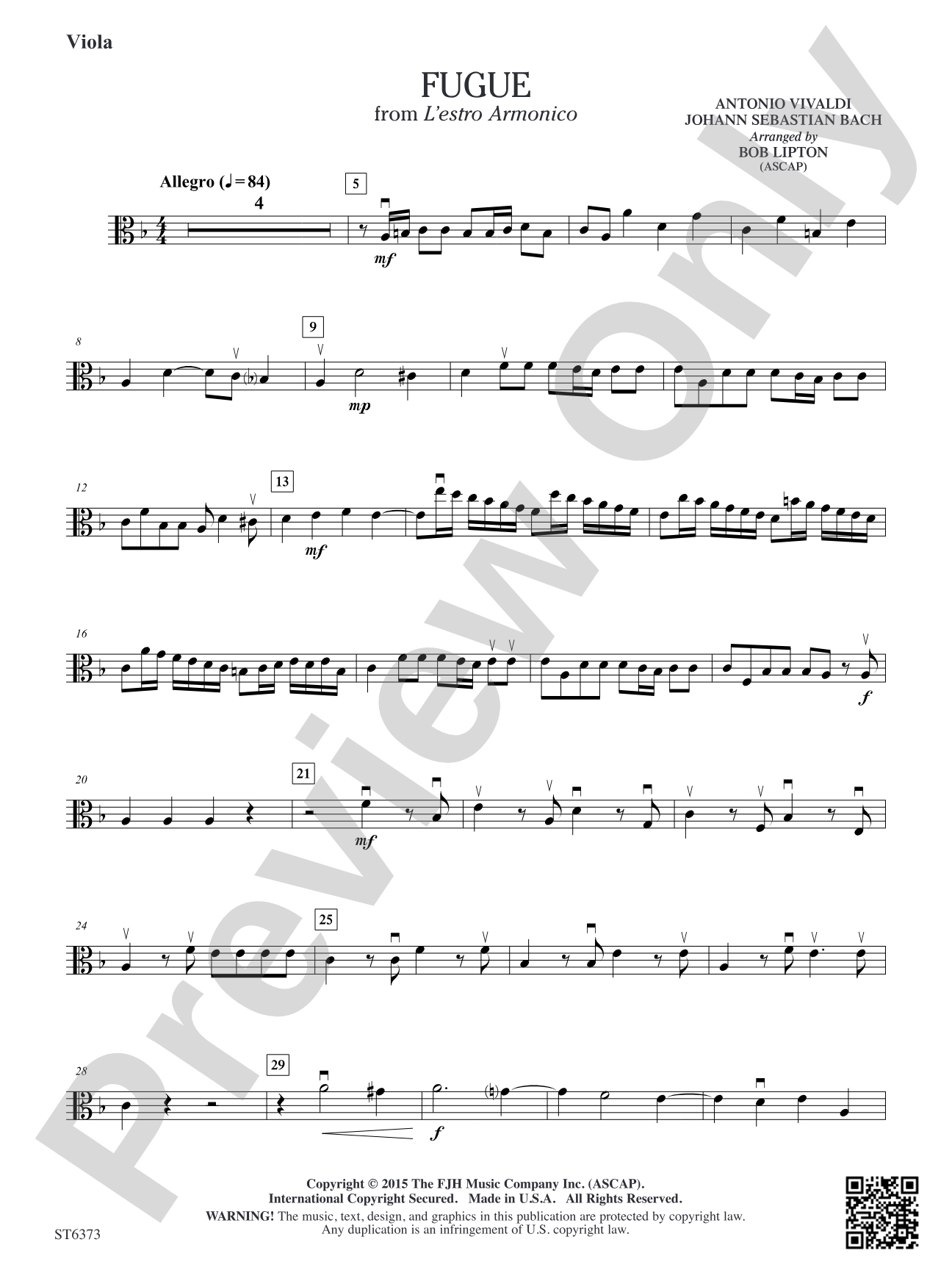 Fugue from L'estro Armonico: Viola