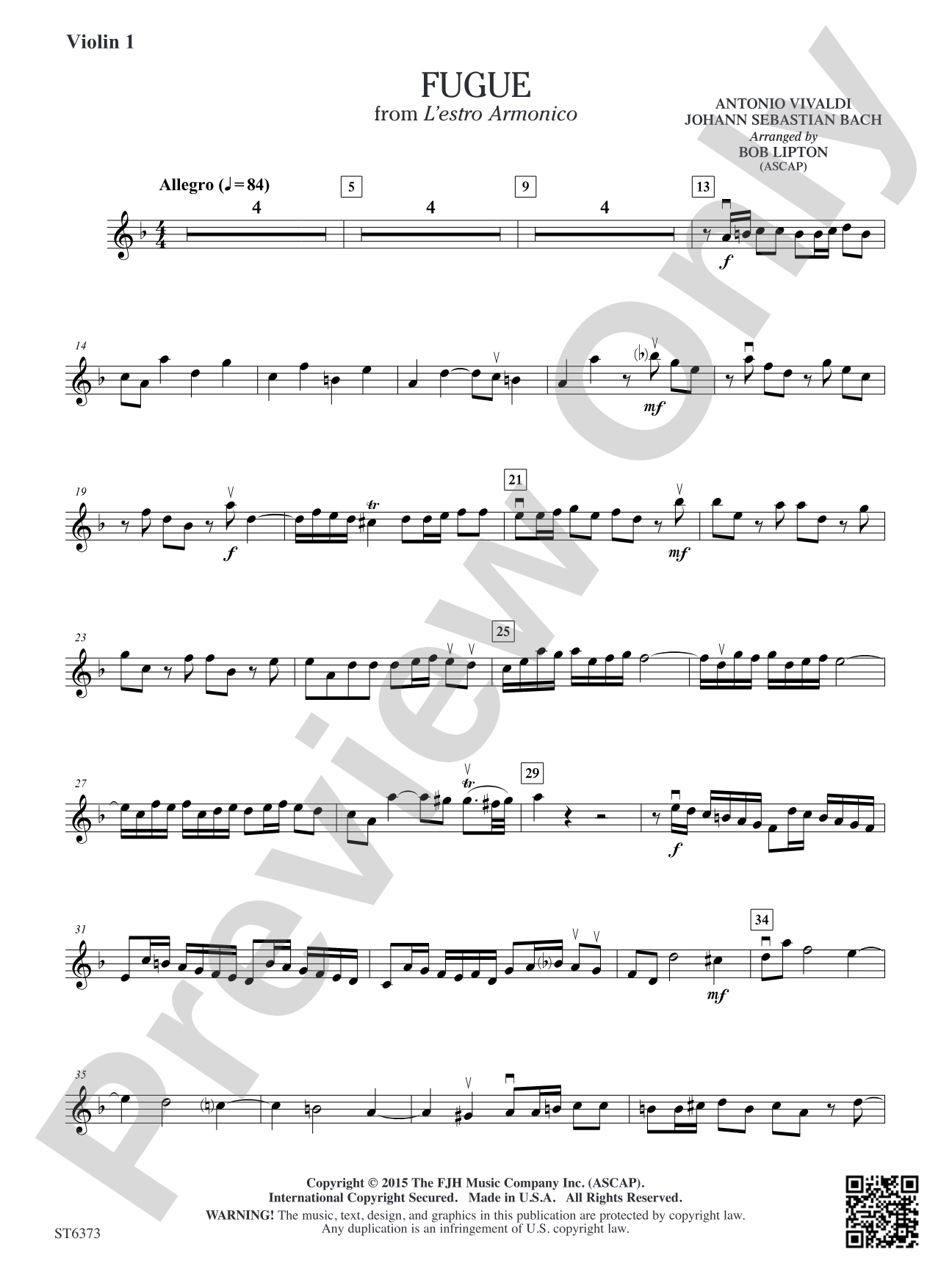 Fugue from L'estro Armonico: Violin 1