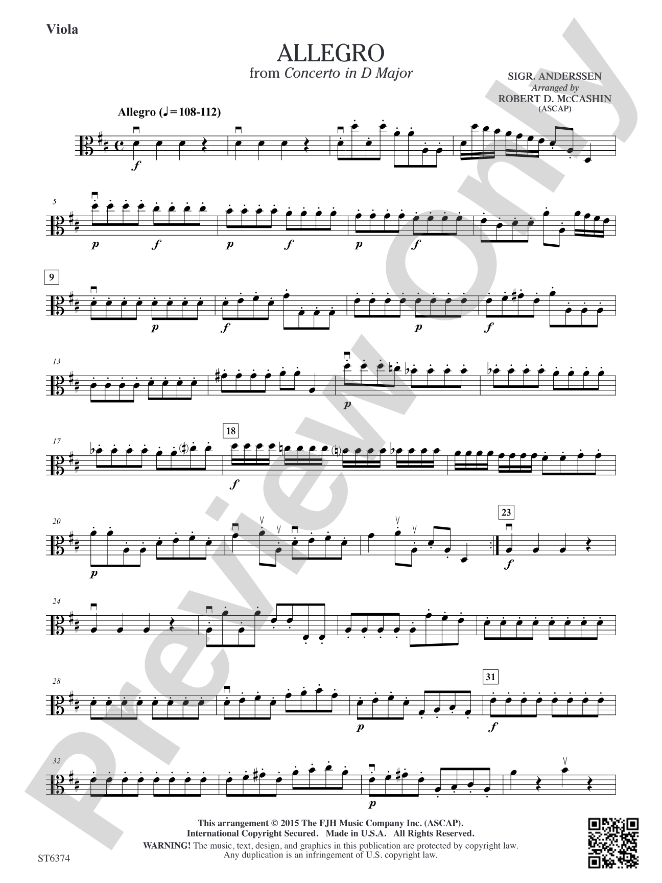 Allegro from Concerto in D Major: Viola