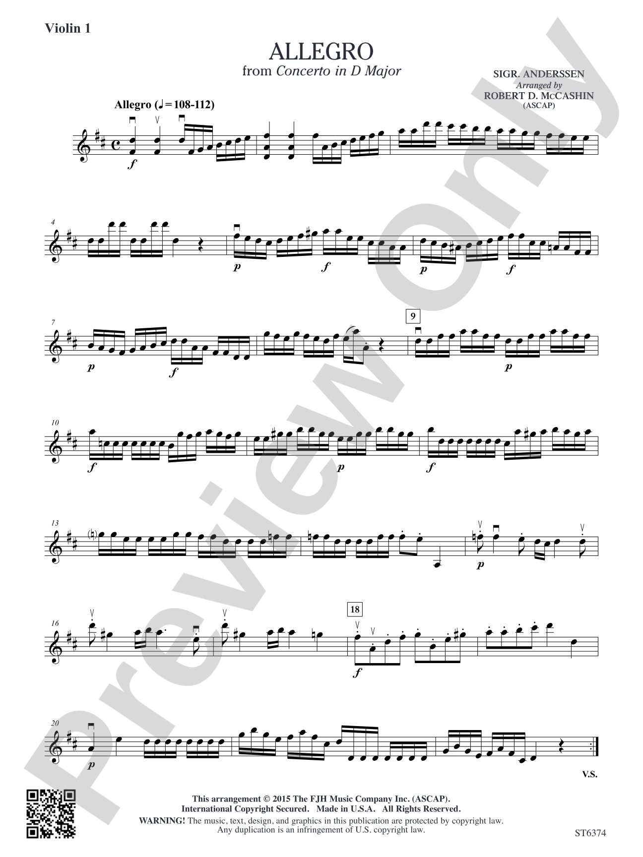 Allegro from Concerto in D Major: Violin 1