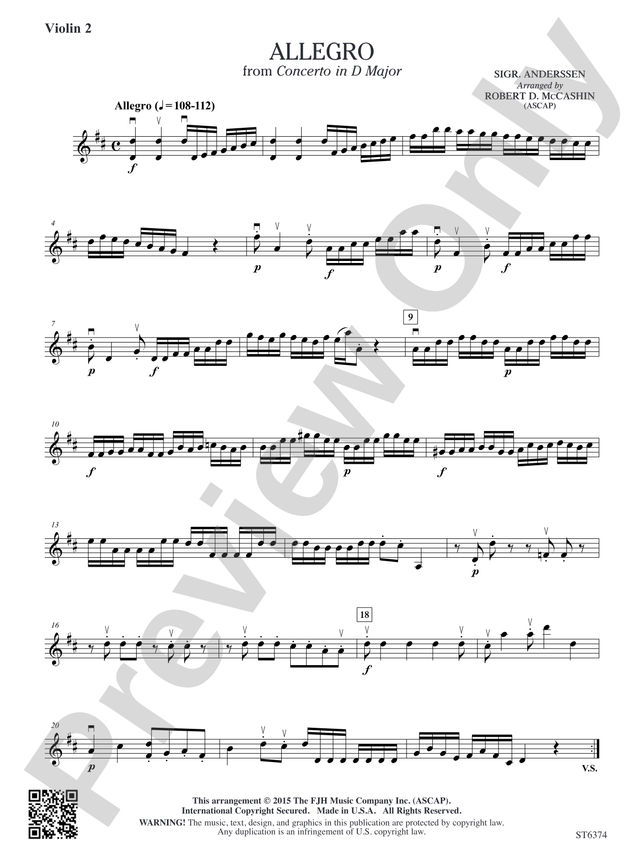 Allegro from Concerto in D Major: Violin 2