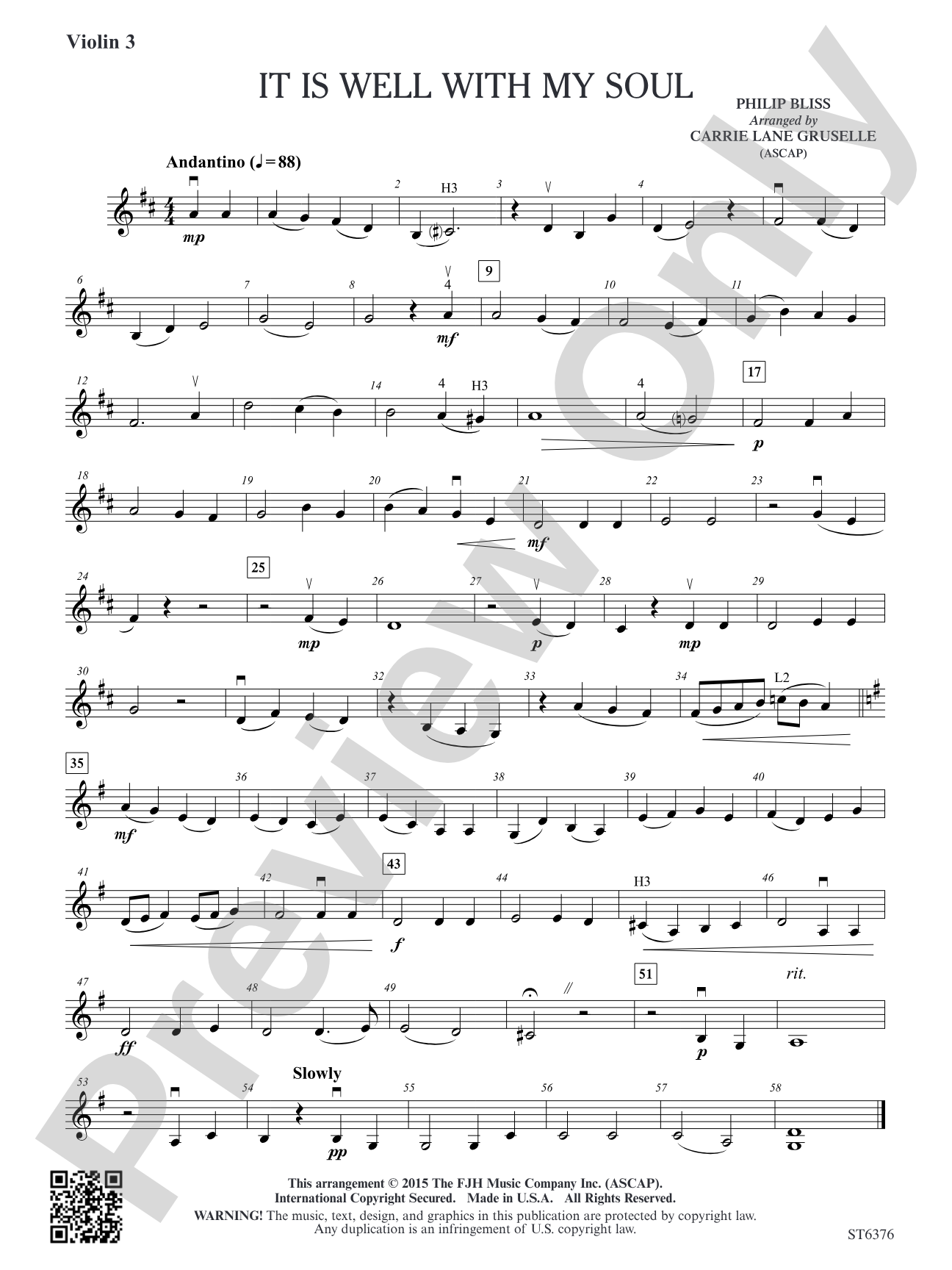 It Is Well with My Soul: Violin 3 (Viola T.C.)