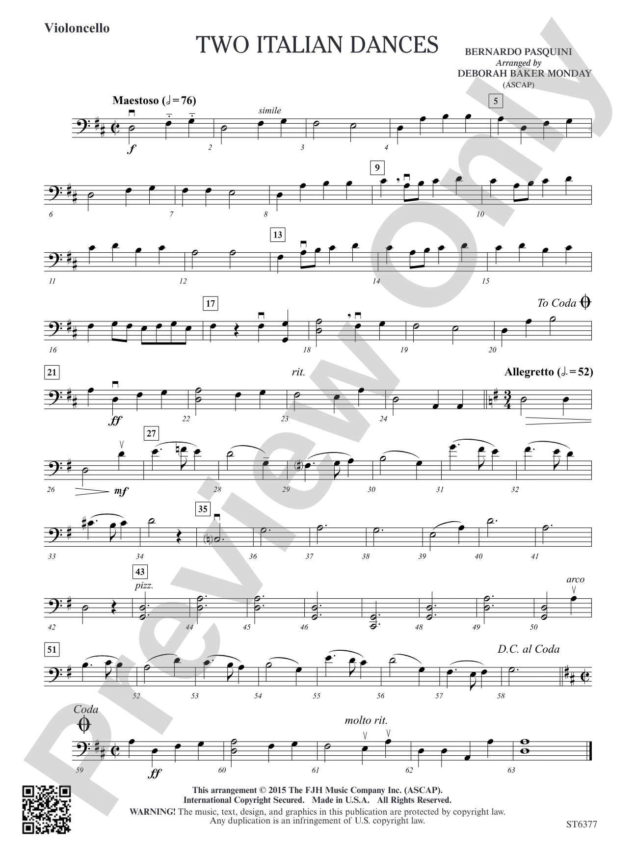 Two Italian Dances: Violoncello