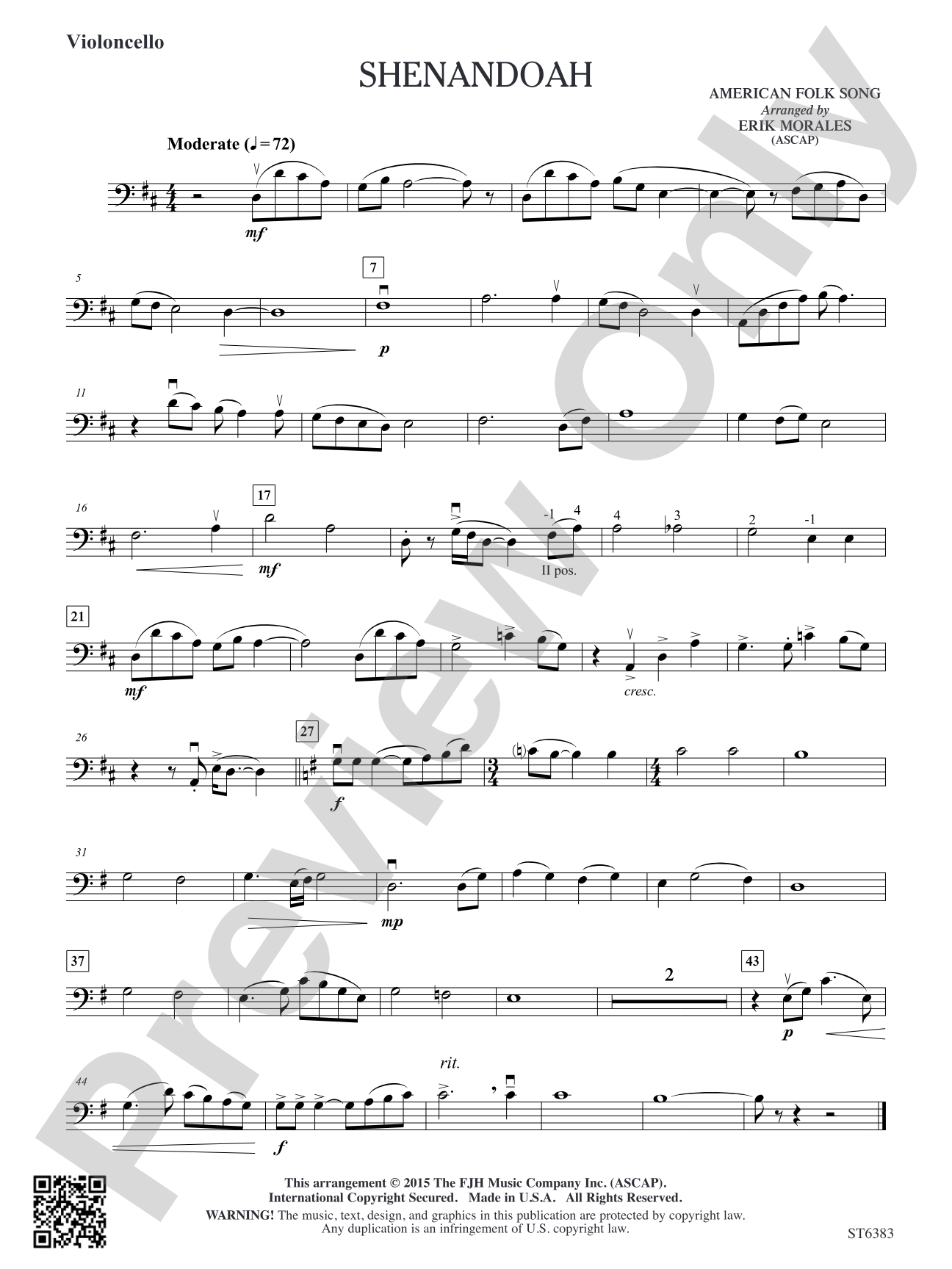 Shenandoah: Violoncello