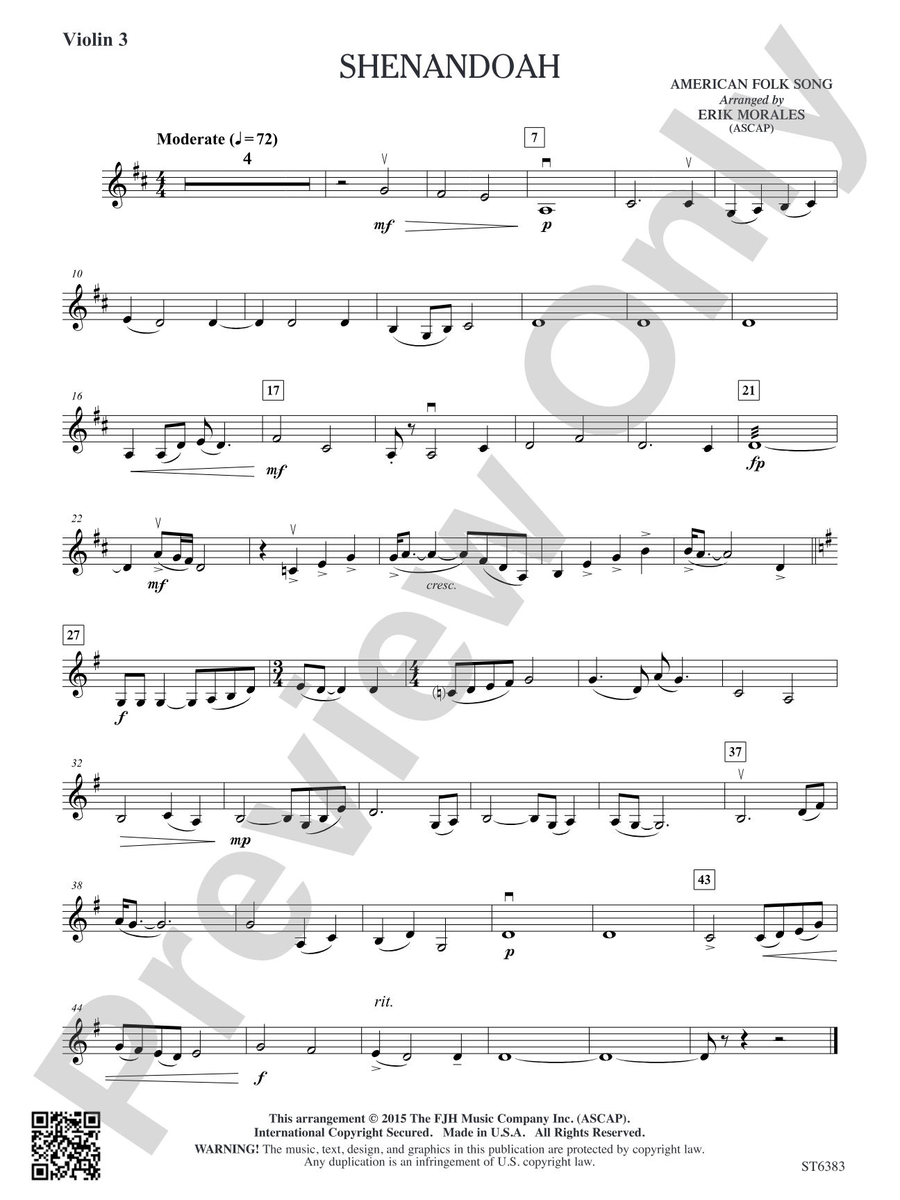 Shenandoah: Violin 3 (Viola T.C.)