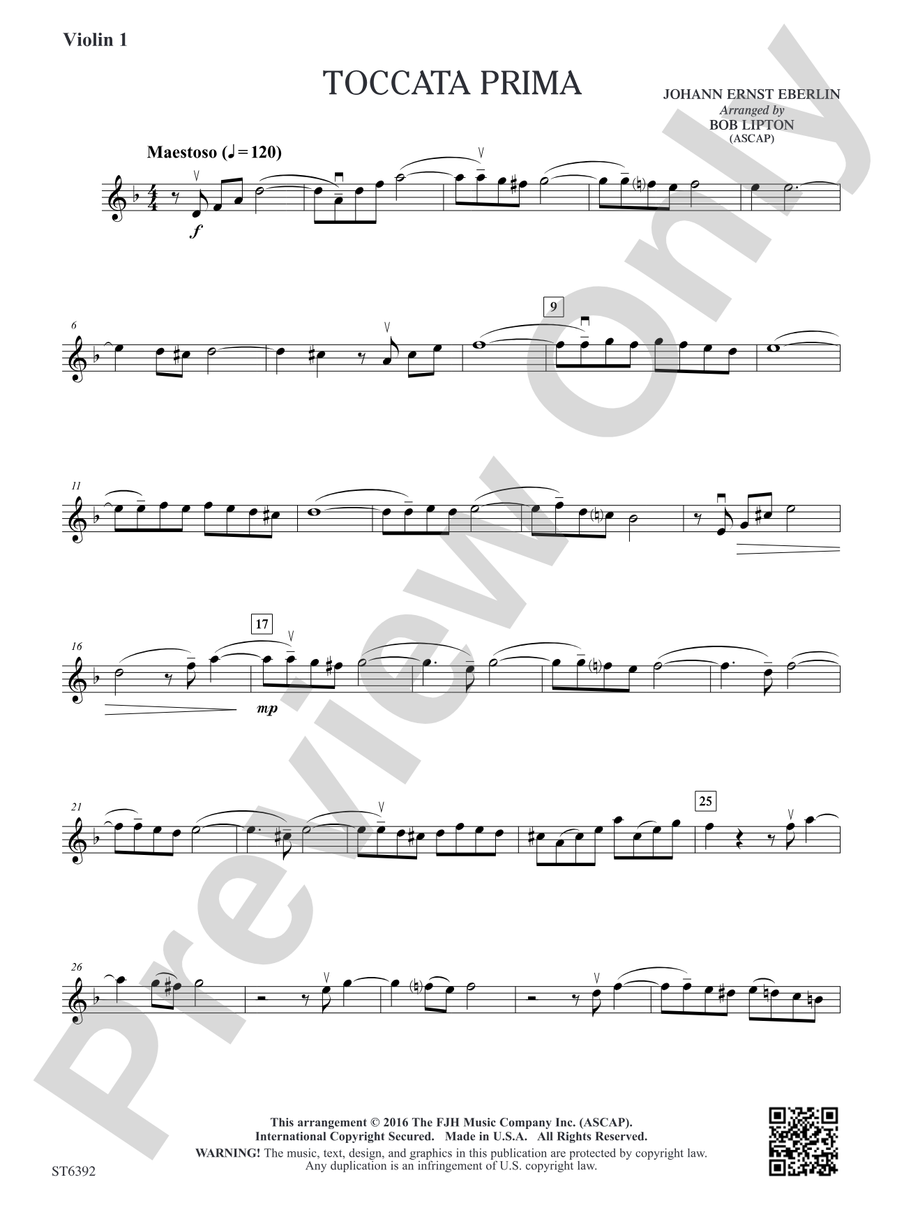 Toccata Prima: Violin 1