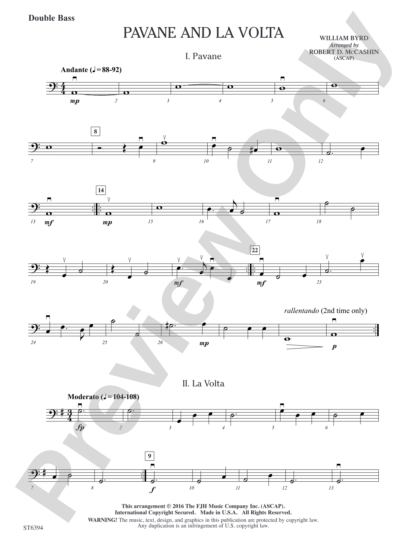 Pavane and La Volta: Double Bass