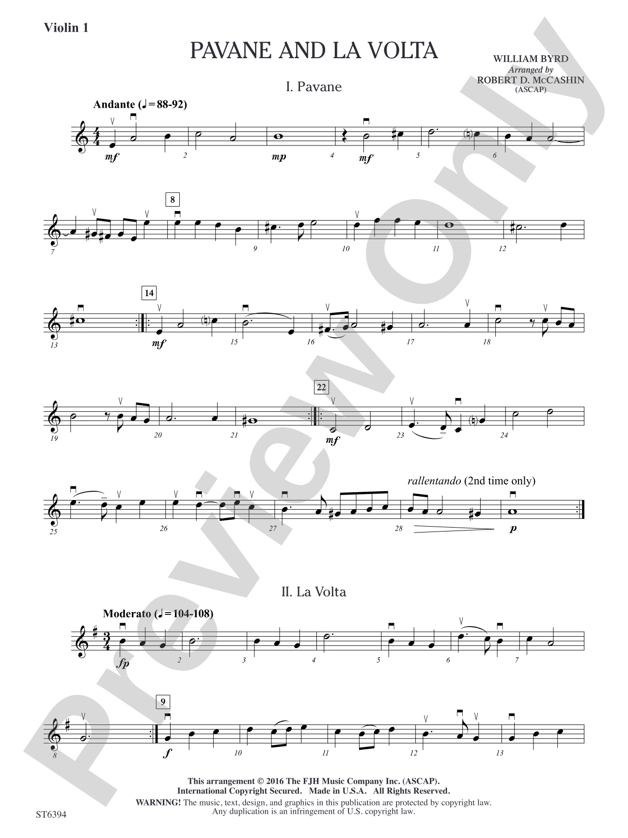 Pavane and La Volta: Violin 1