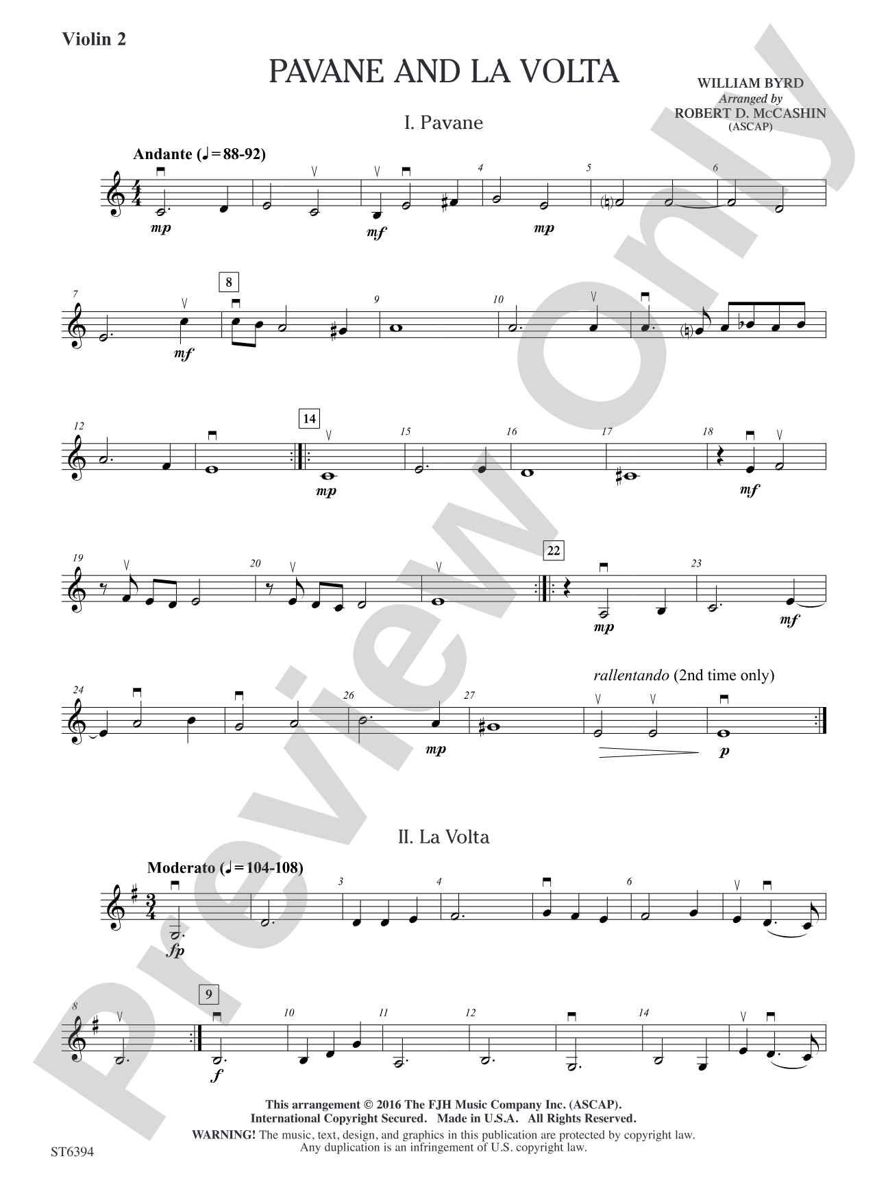 Pavane and La Volta: Violin 2