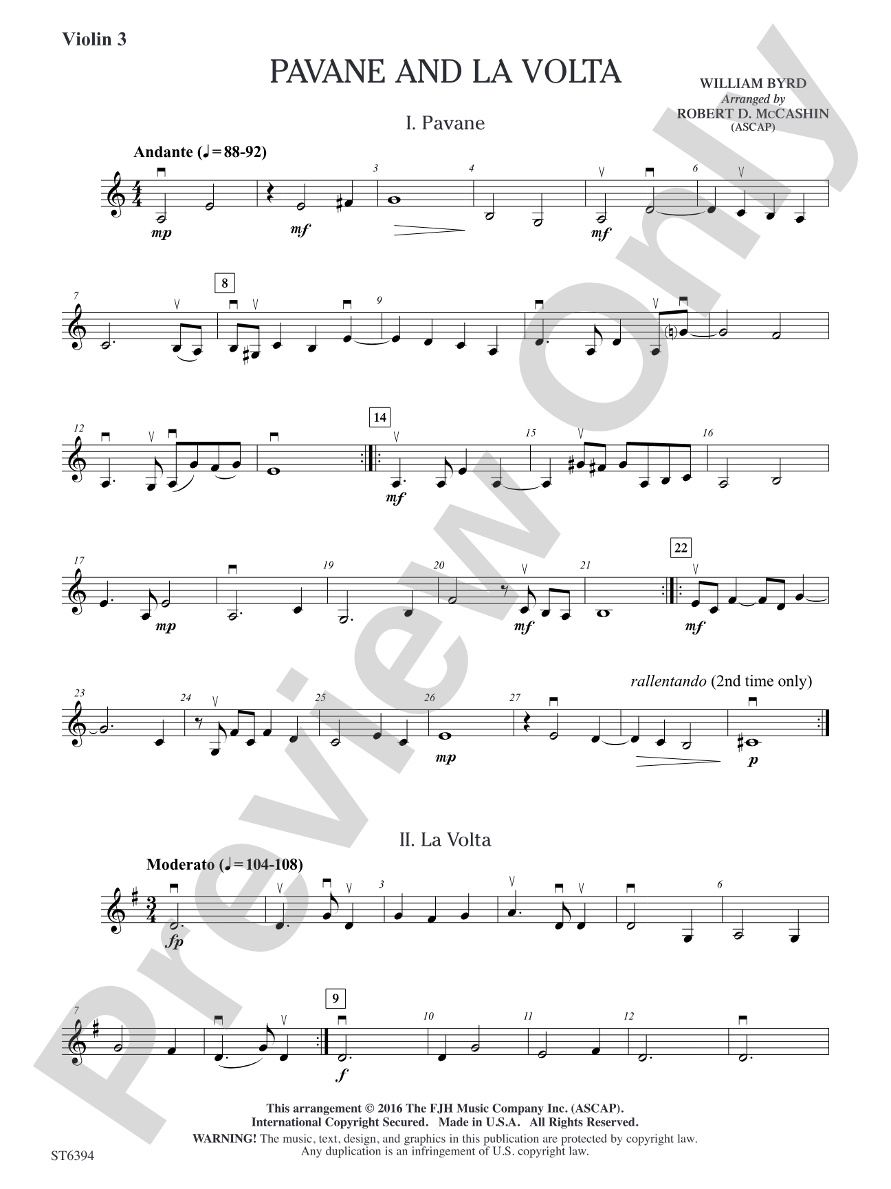 Pavane and La Volta: Violin 3 (Viola T.C.)