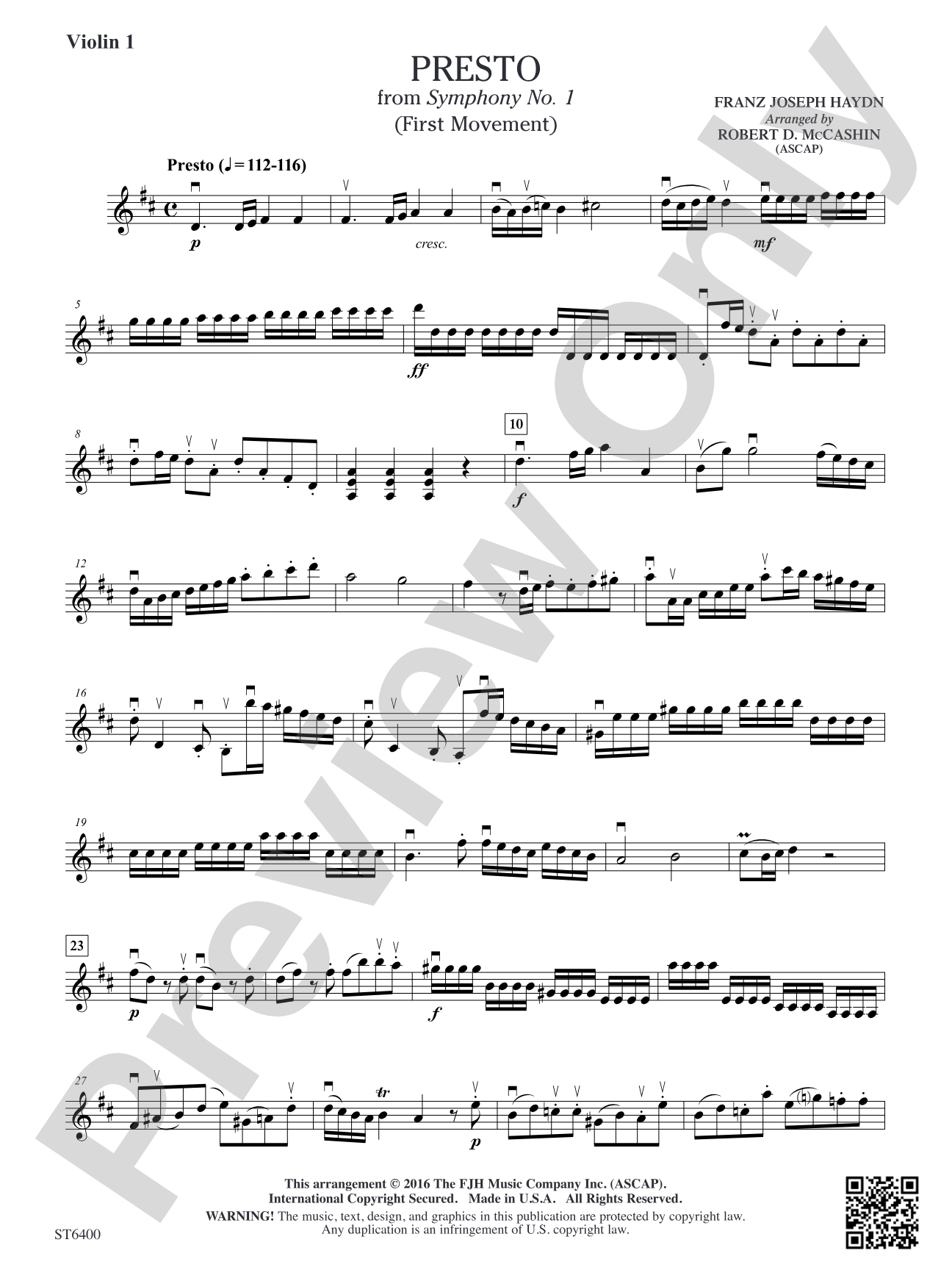 Presto from Symphony No. 1 (First Movement): Violin 1