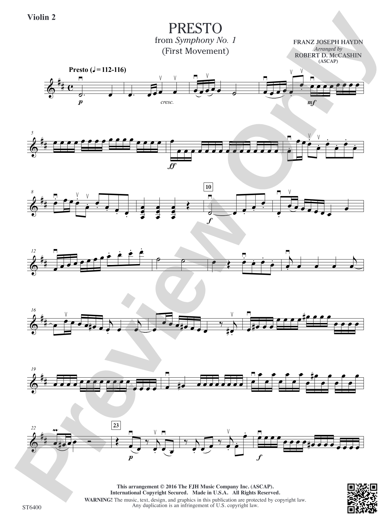 Presto from Symphony No. 1 (First Movement): Violin 2