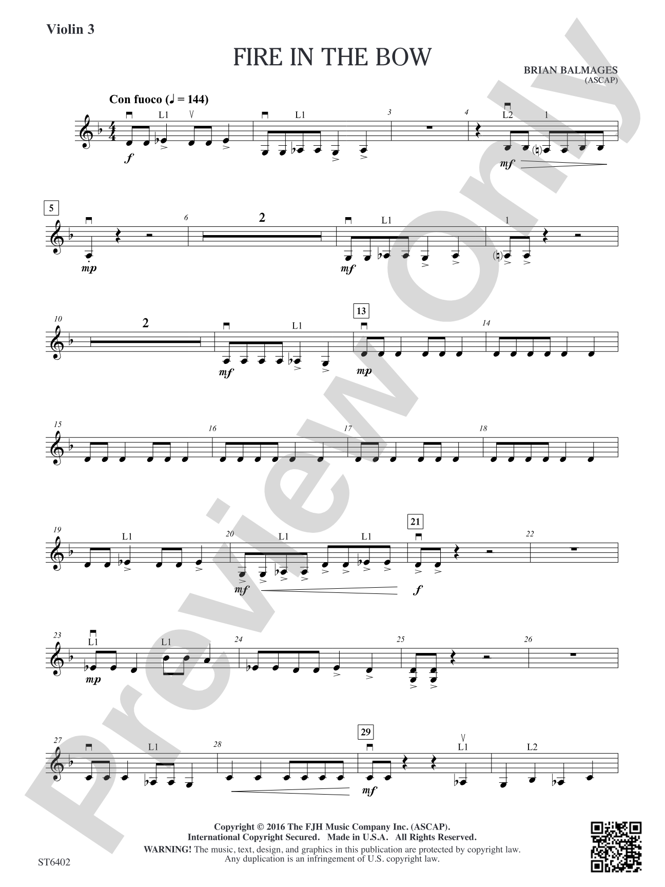 Fire in the Bow: Violin 3 (Viola T.C.)