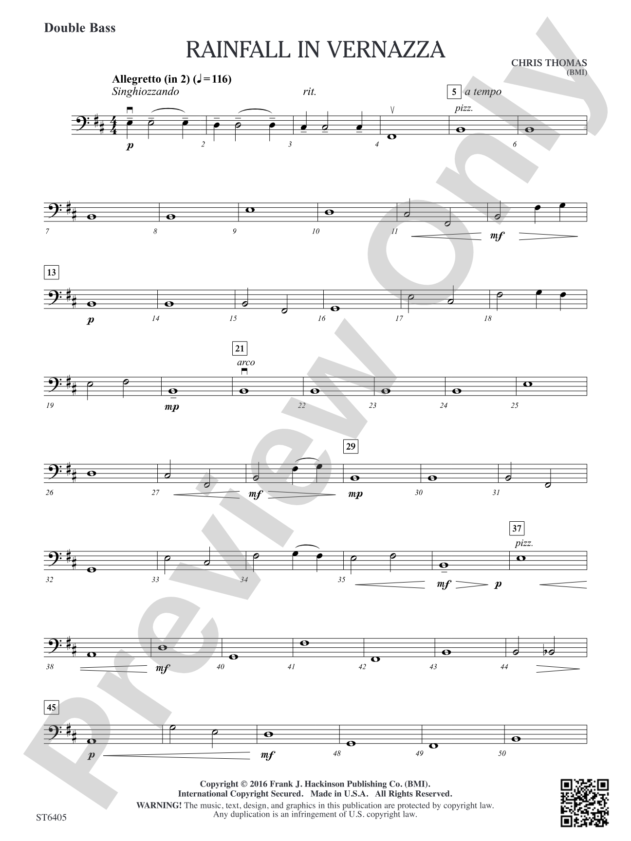 Rainfall in Vernazza: Double Bass