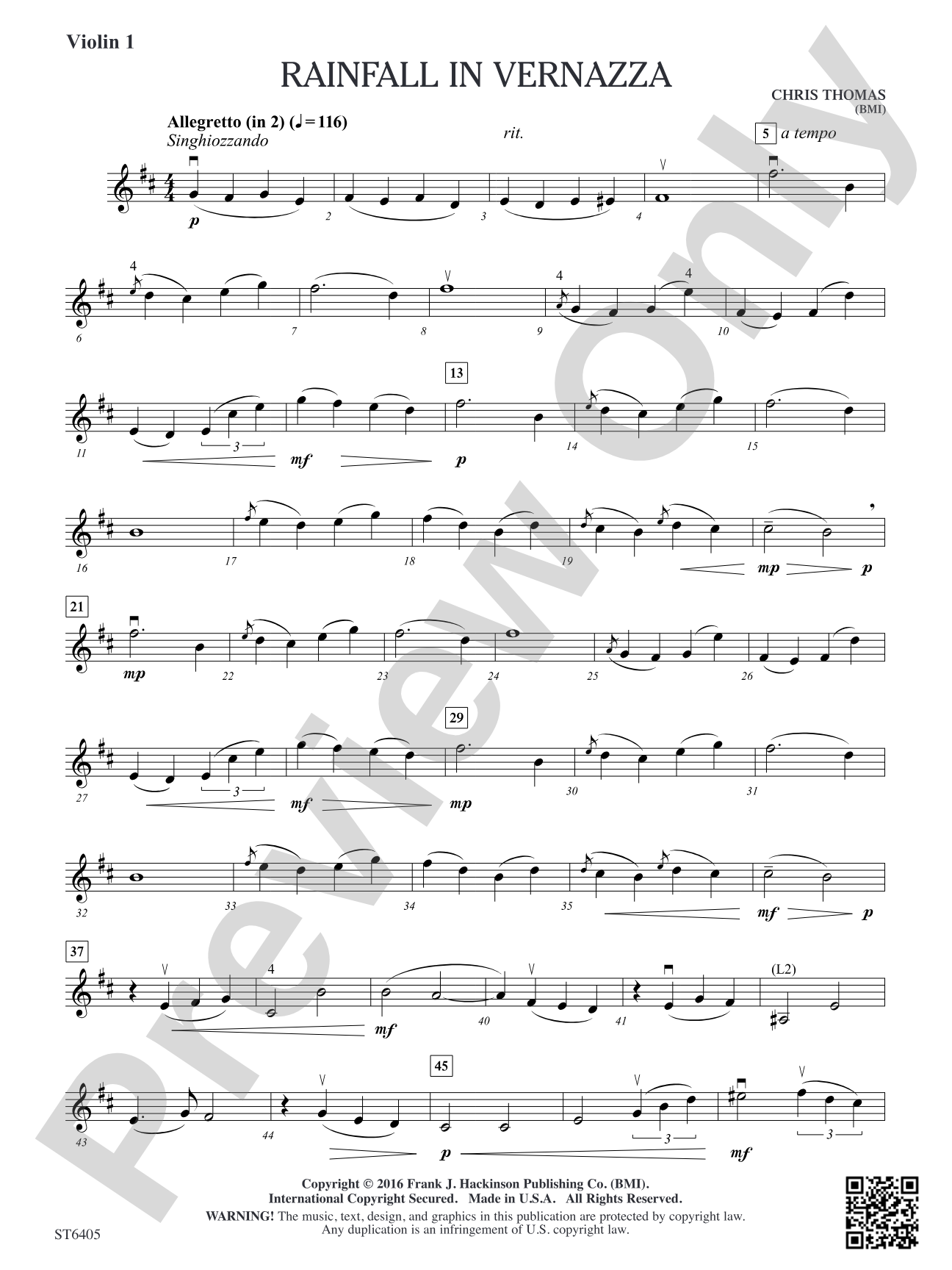 Rainfall in Vernazza: Violin 1