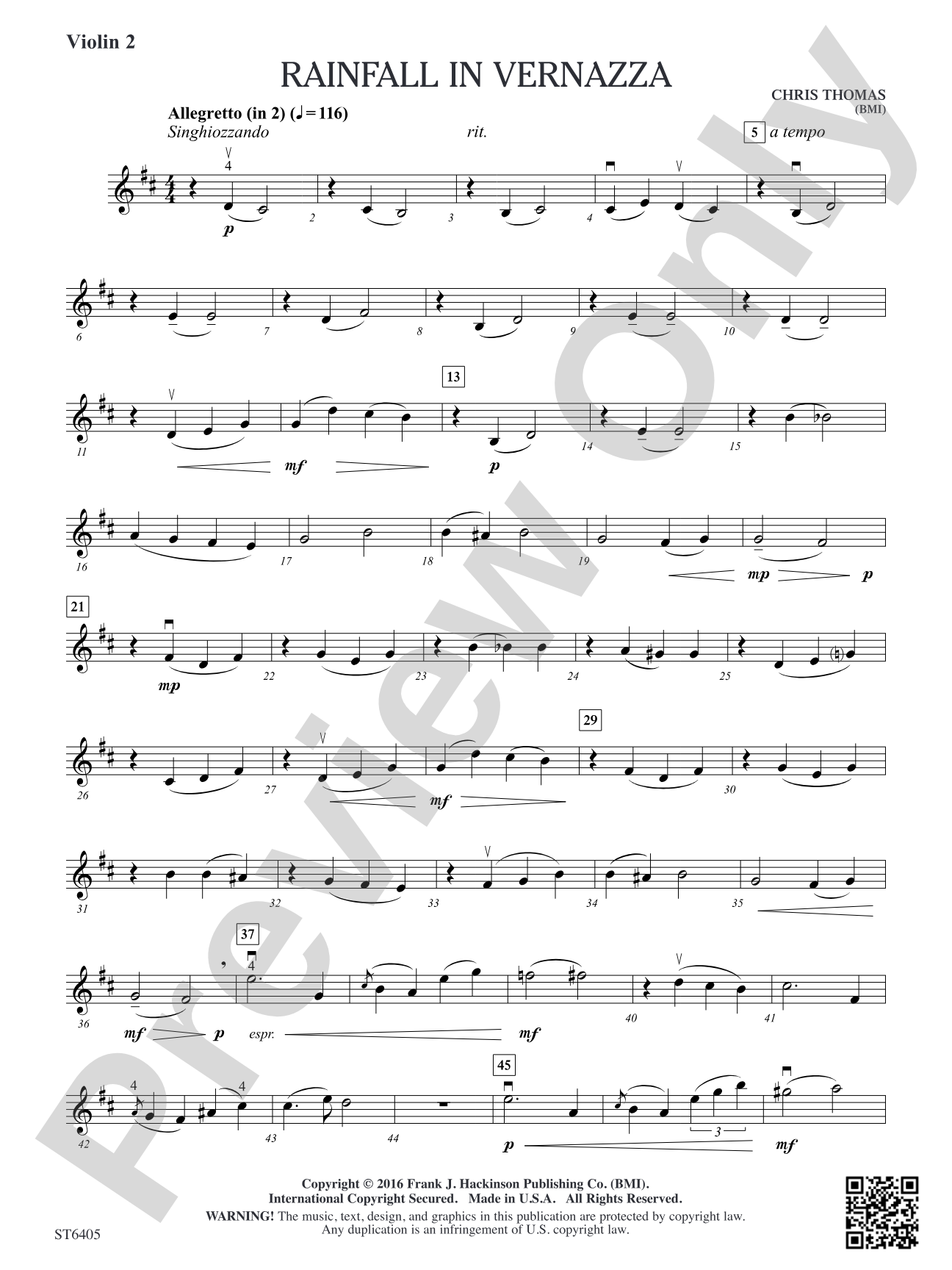 Rainfall in Vernazza: Violin 2