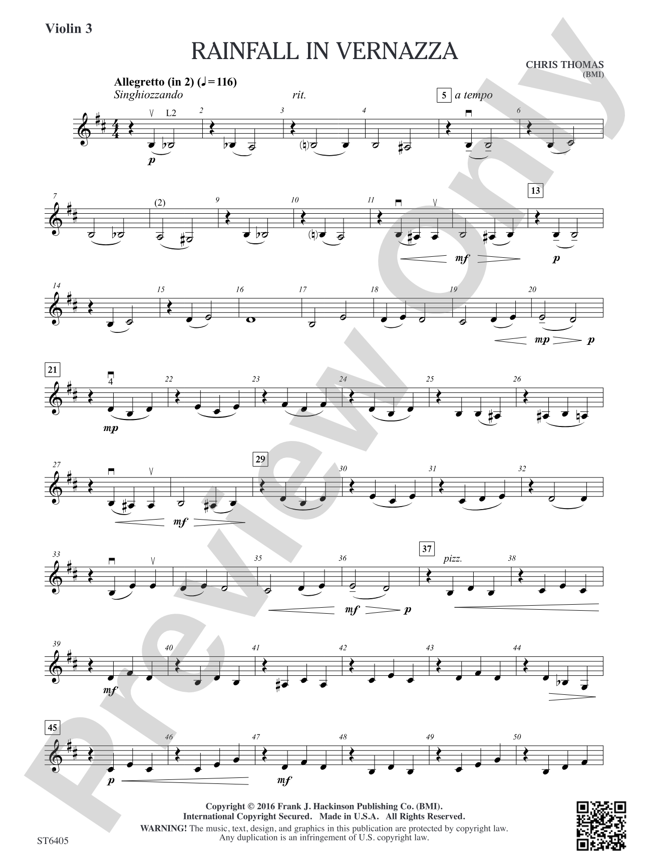 Rainfall in Vernazza: Violin 3 (Viola T.C.)