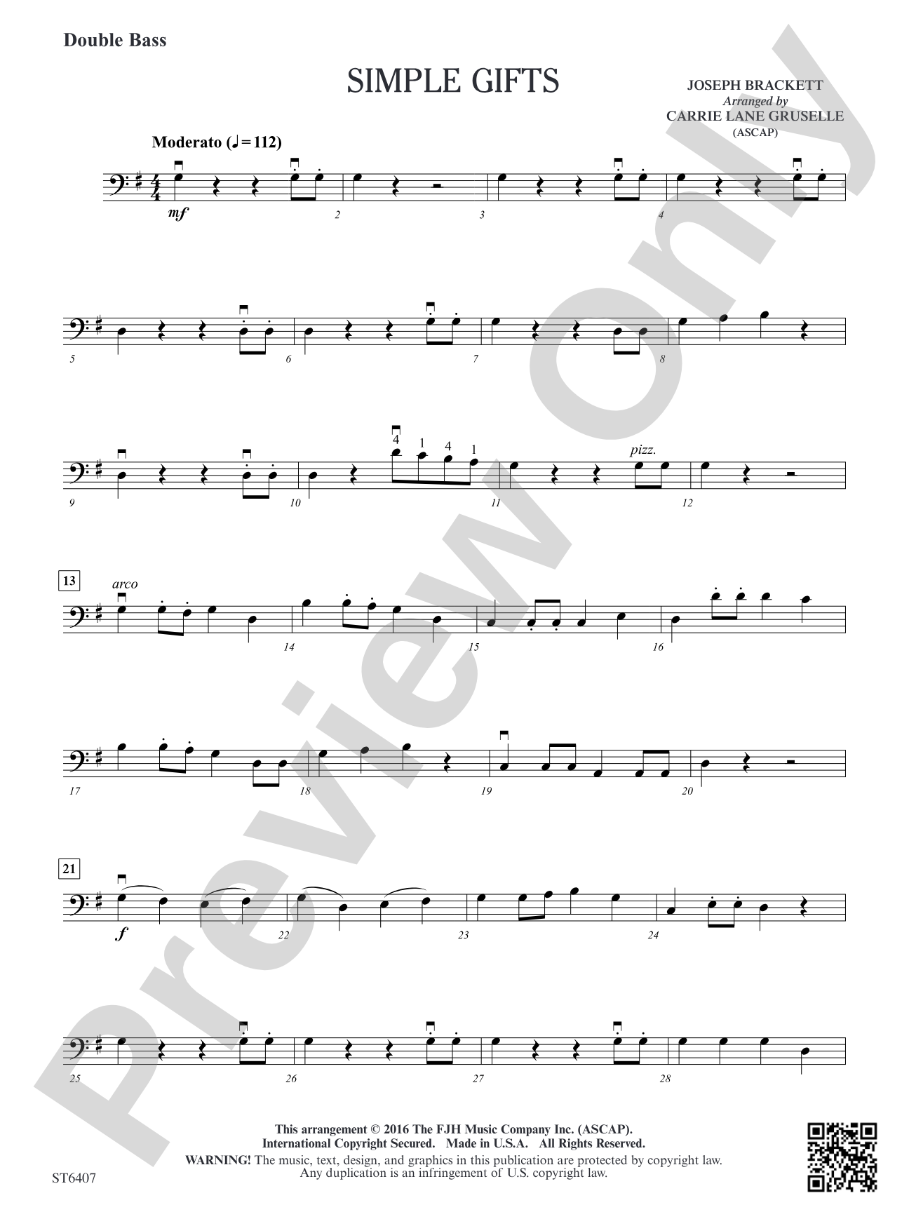 Simple Gifts: Double Bass