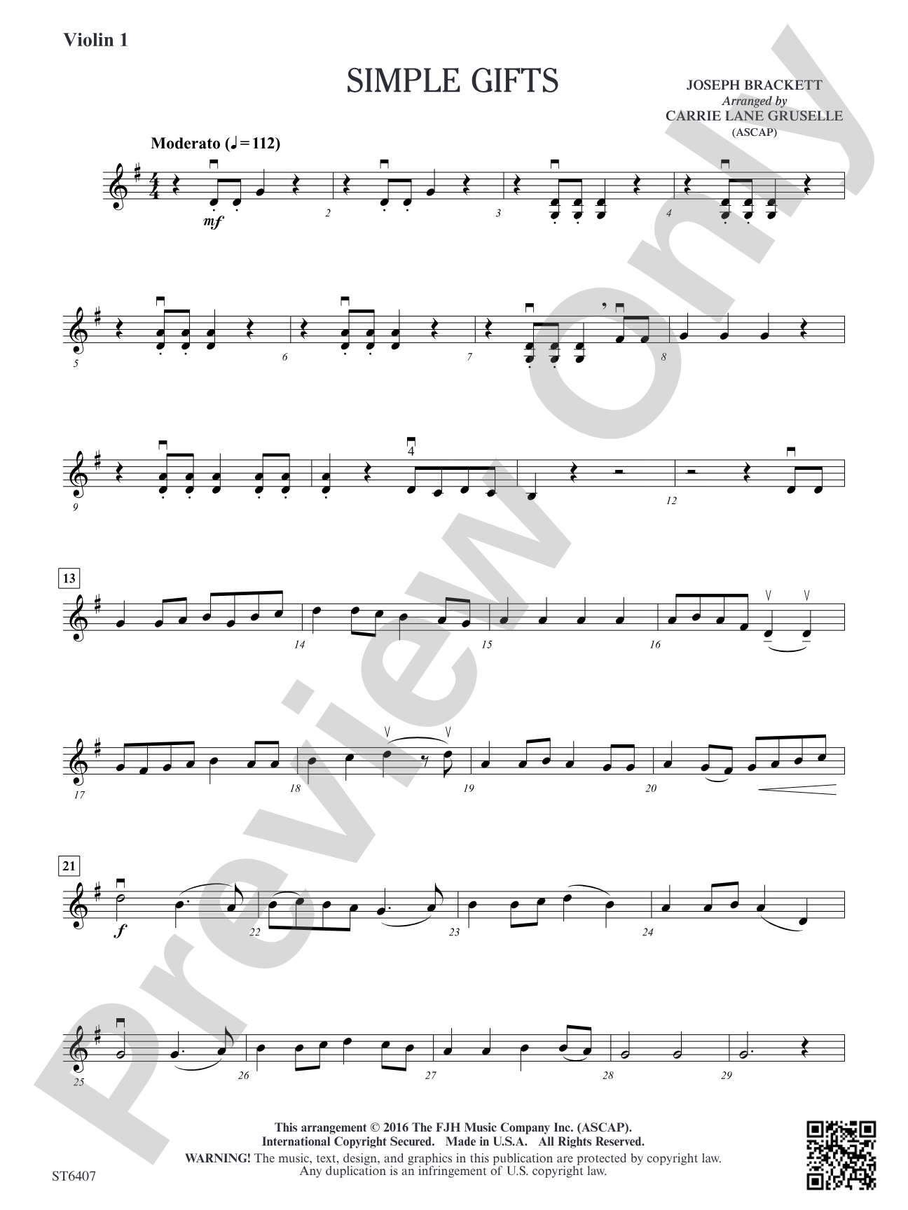 Simple Gifts: Violin 1