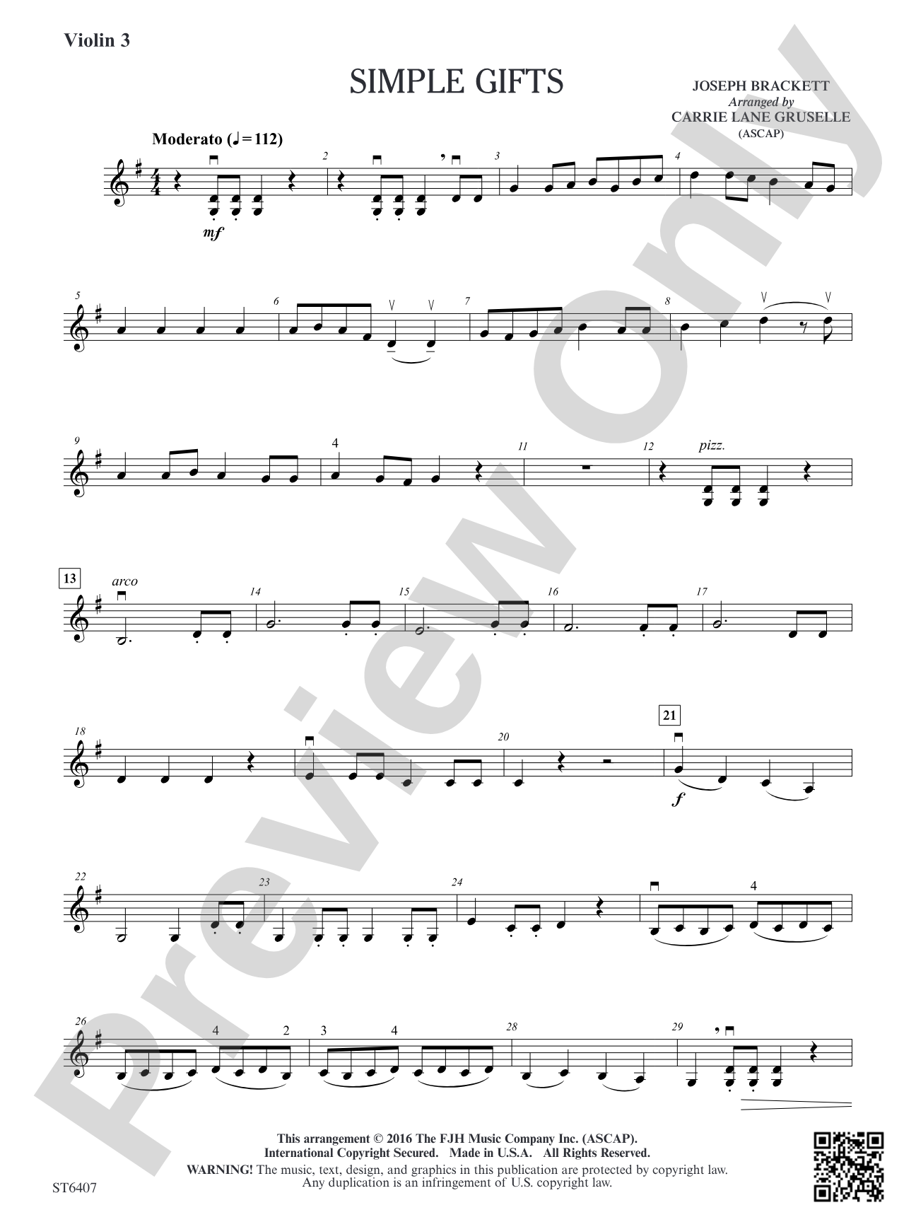 Simple Gifts: Violin 3 (Viola T.C.)