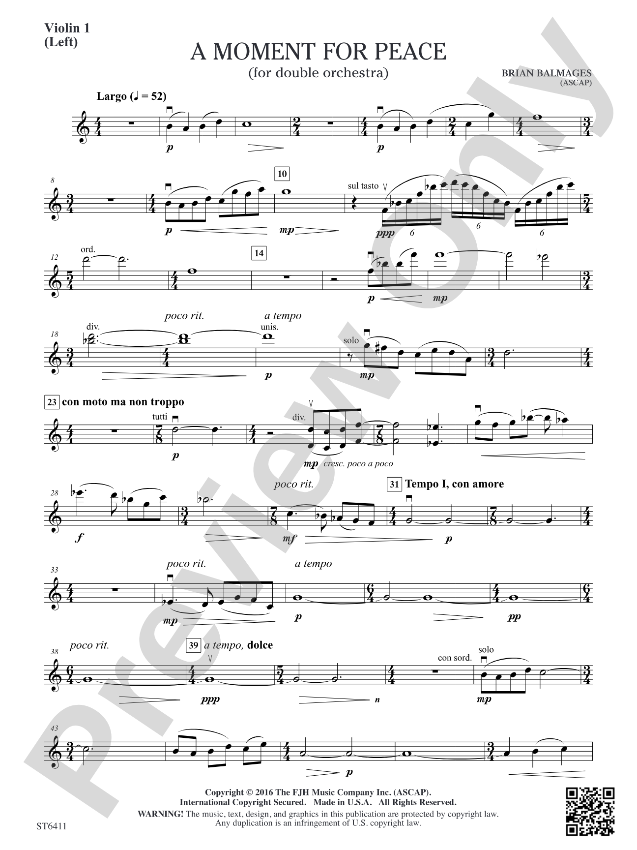 A Moment for Peace: Violin 1 (Orchestra 1 – Left)