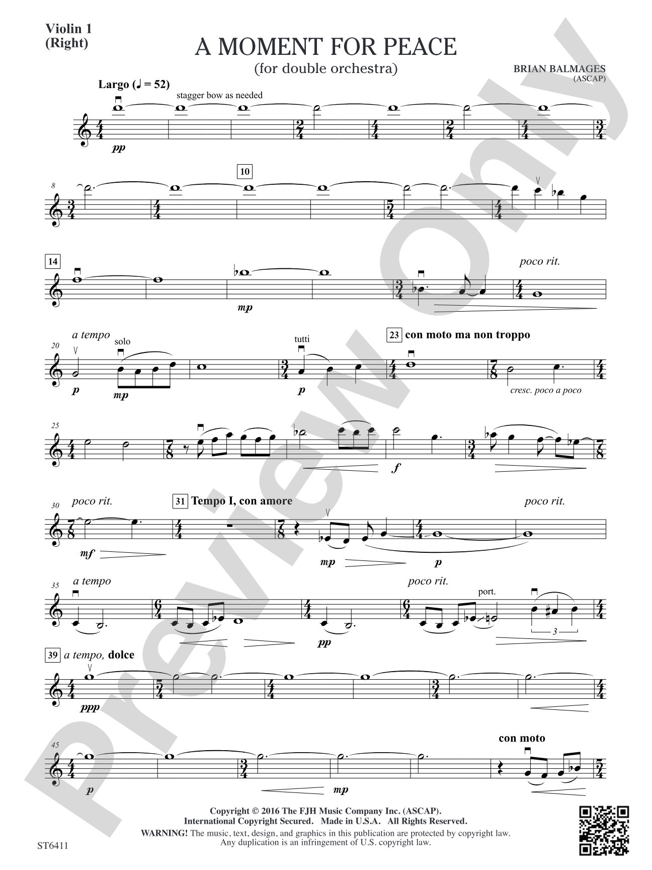 A Moment for Peace: Violin 1 (Orchestra 2 – Right)