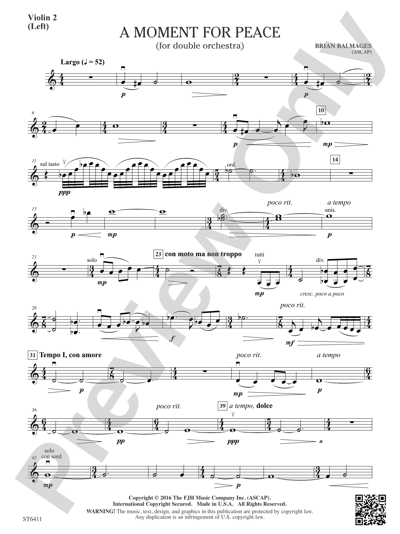 A Moment for Peace: Violin 2 (Orchestra 1 – Left)