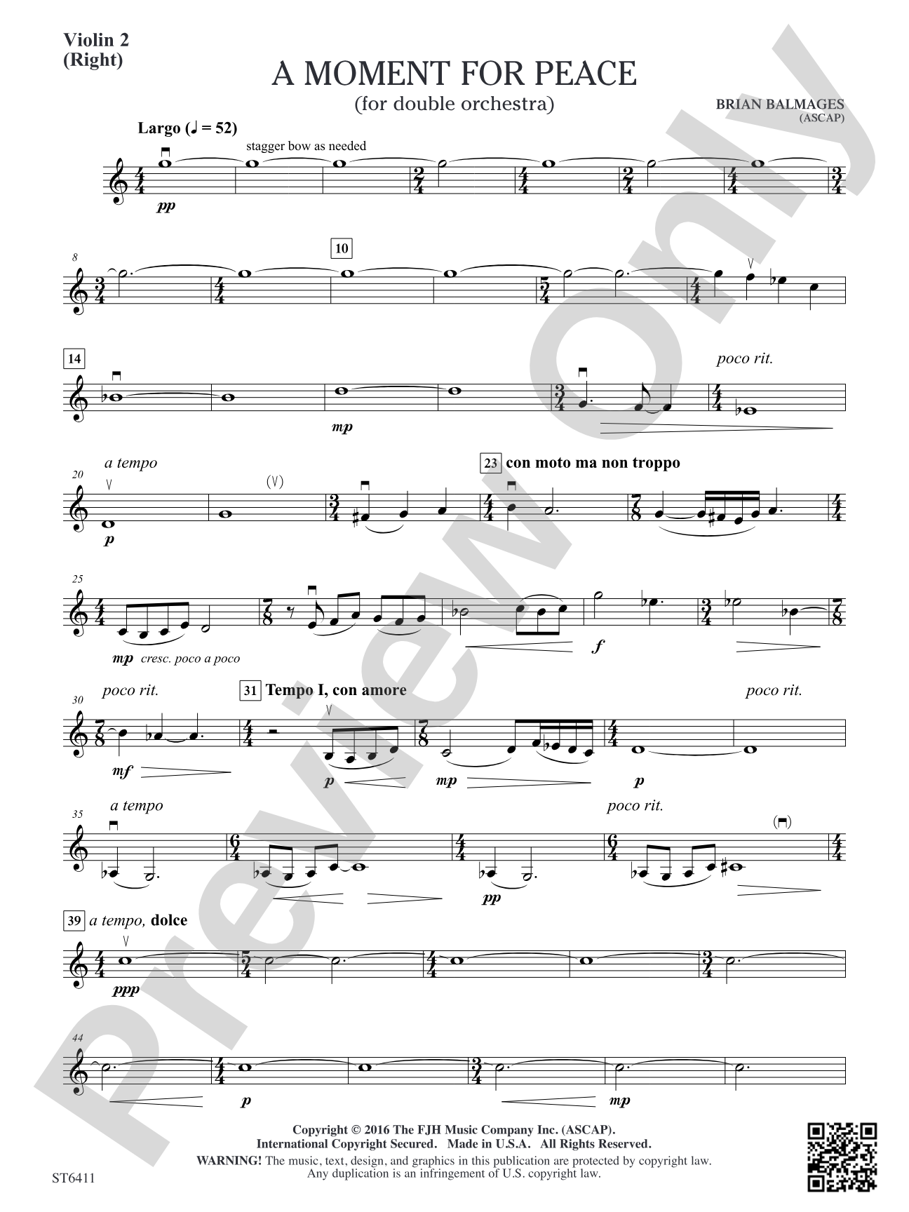 A Moment for Peace: Violin 2 (Orchestra 2 – Right)