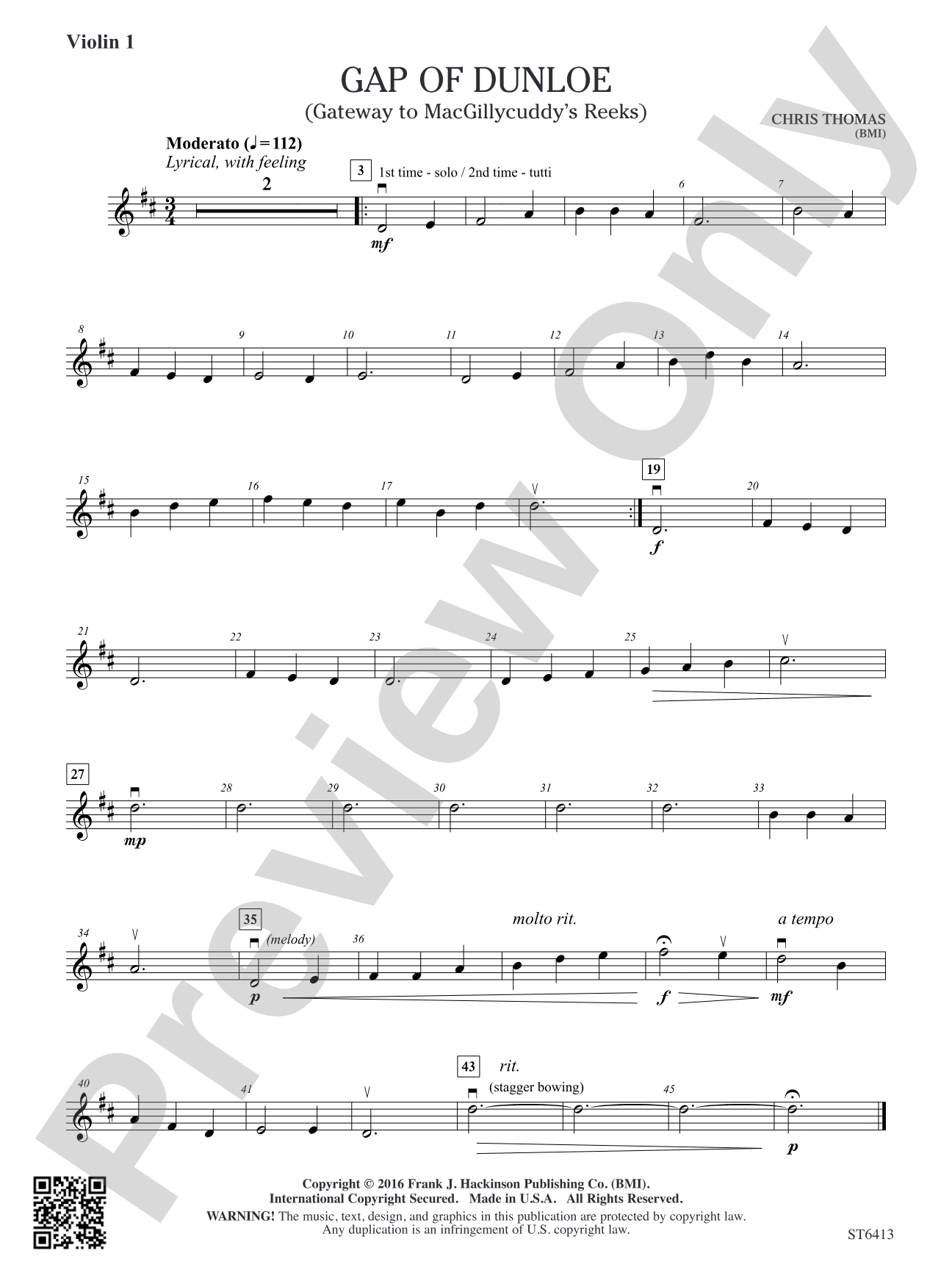 Gap of Dunloe: Violin 1