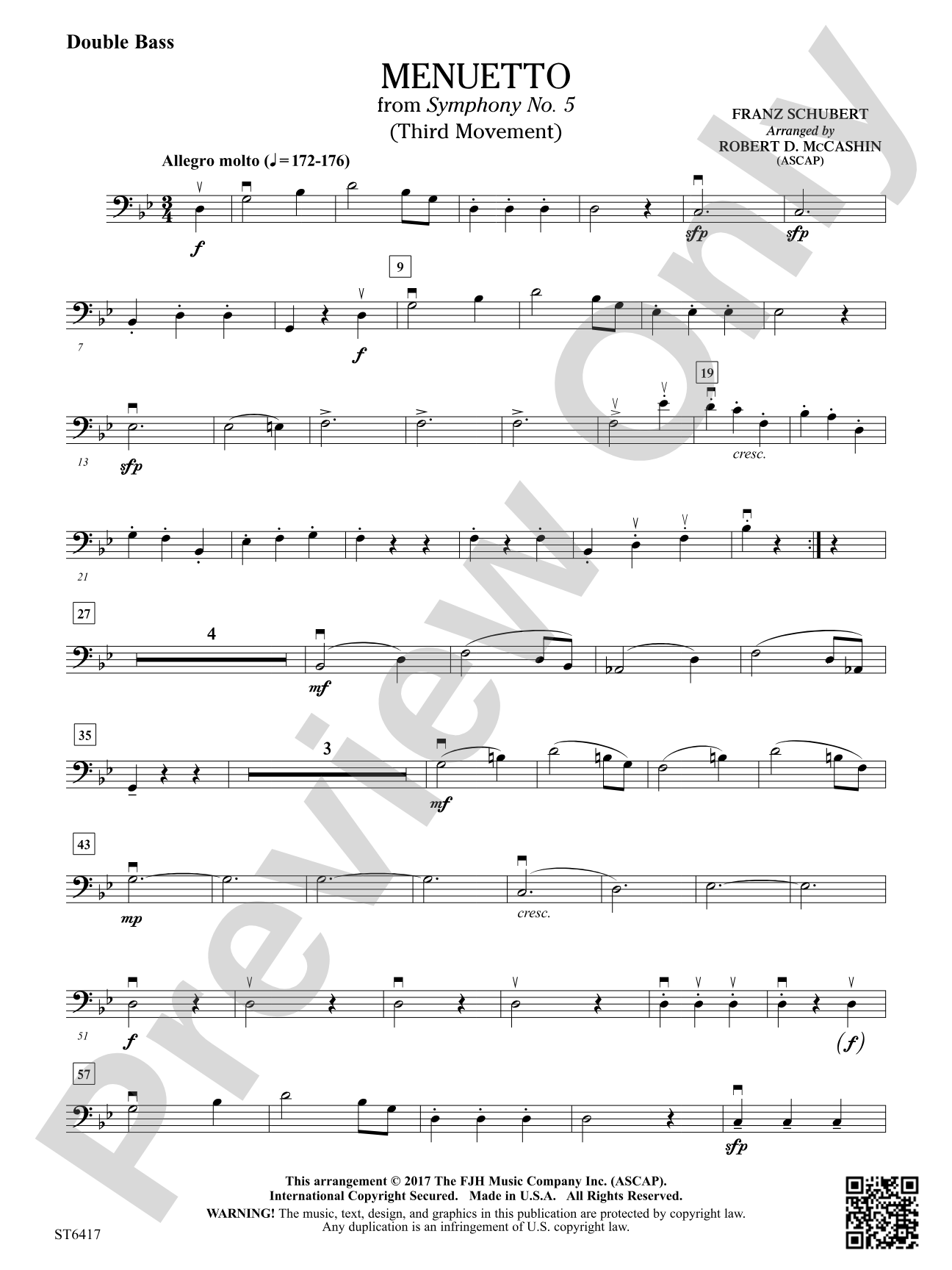 Menuetto From Symphony No 5: Double Bass