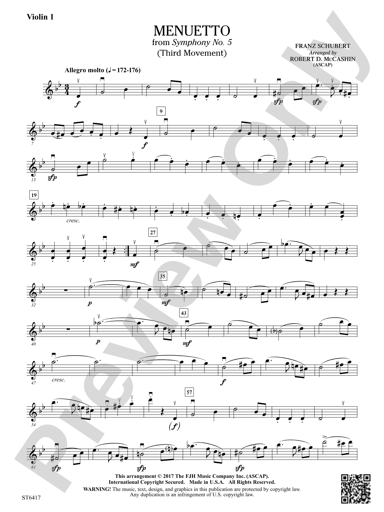 Menuetto From Symphony No 5: Violin 1