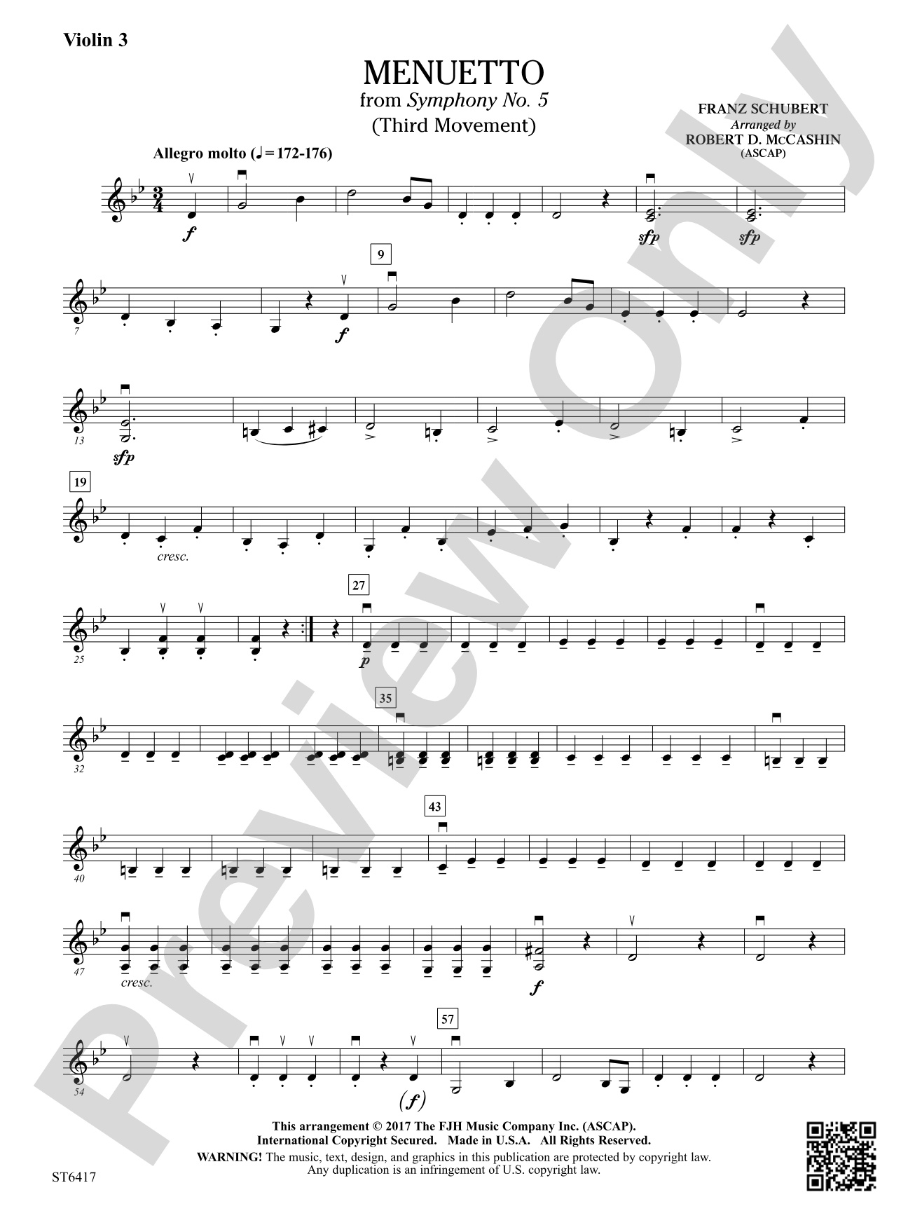 Menuetto From Symphony No 5: Violin 3 (Viola T.C.)