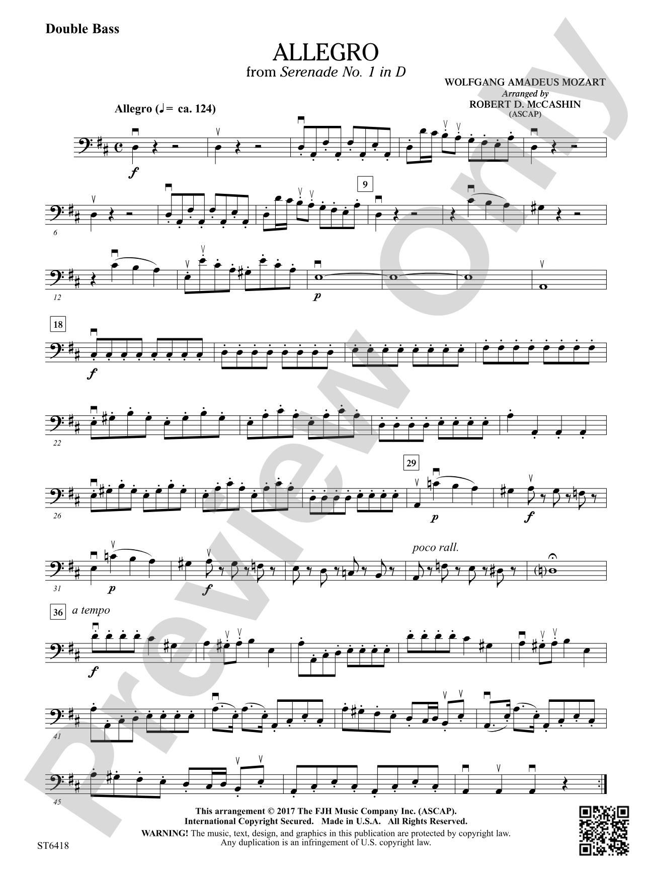 Allegro from Serenade No 1 in D: Double Bass