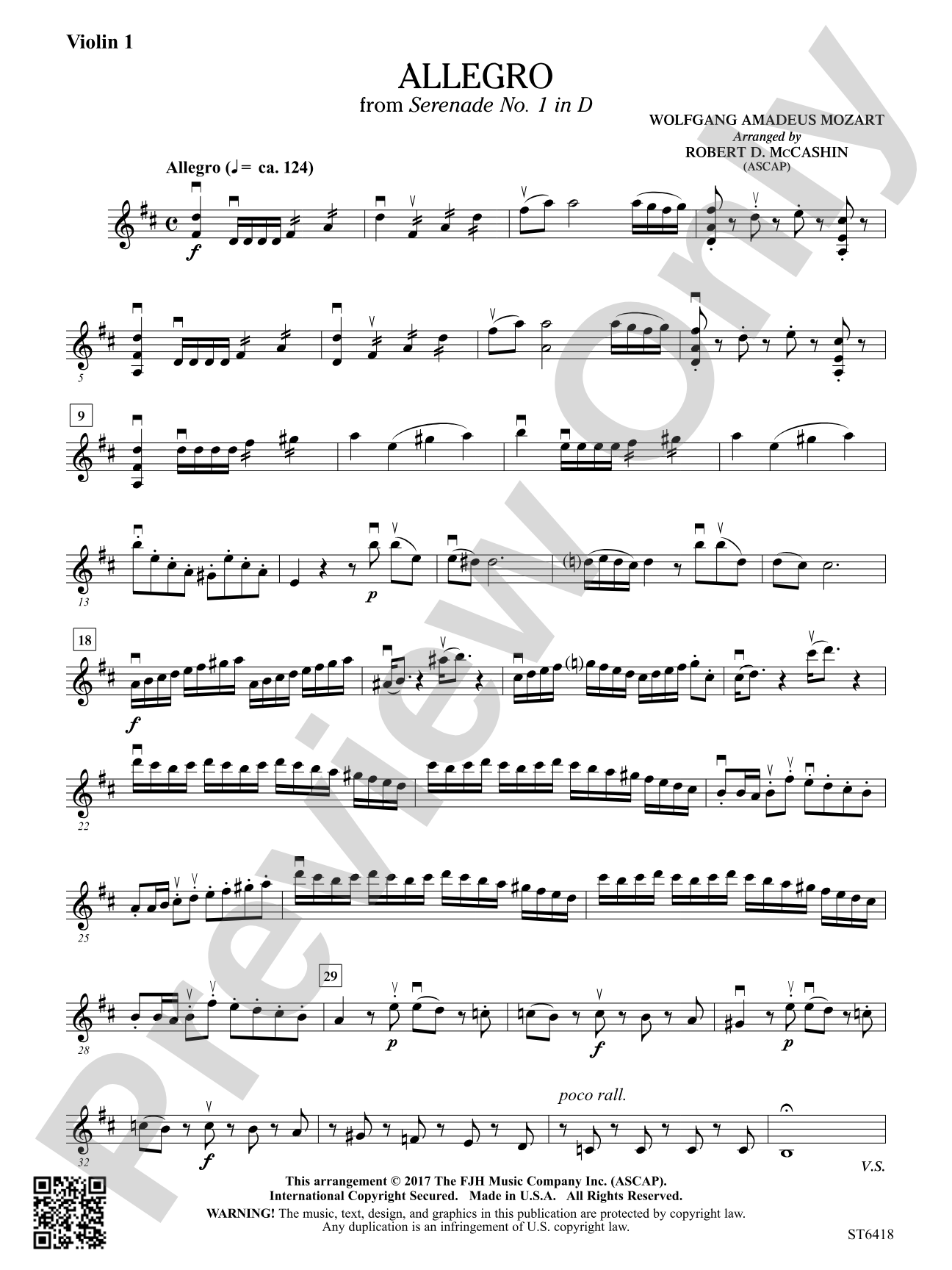 Allegro from Serenade No 1 in D: Violin 1