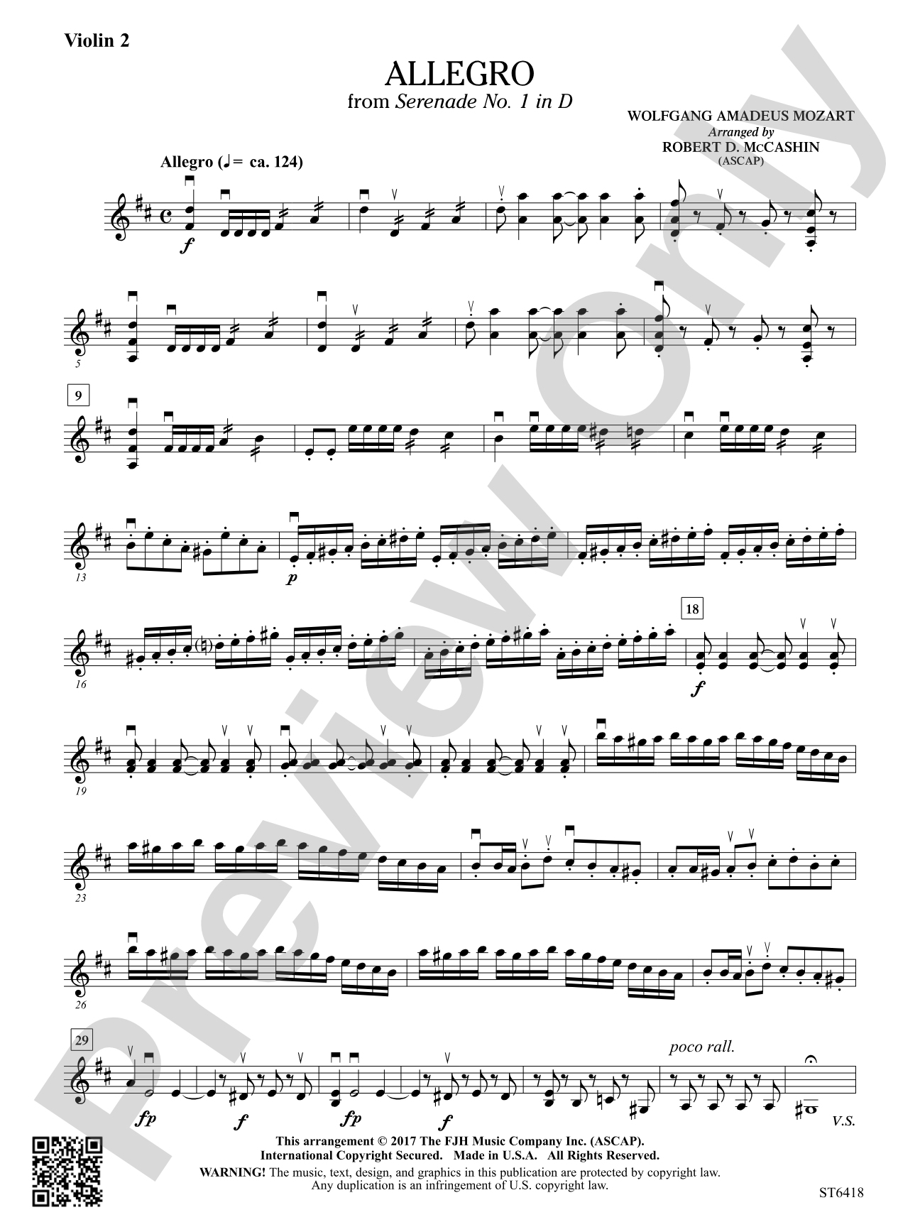 Allegro from Serenade No 1 in D: Violin 2