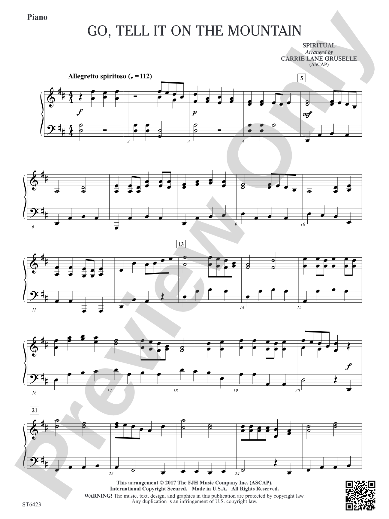 Go Tell it on the Mountain: Piano