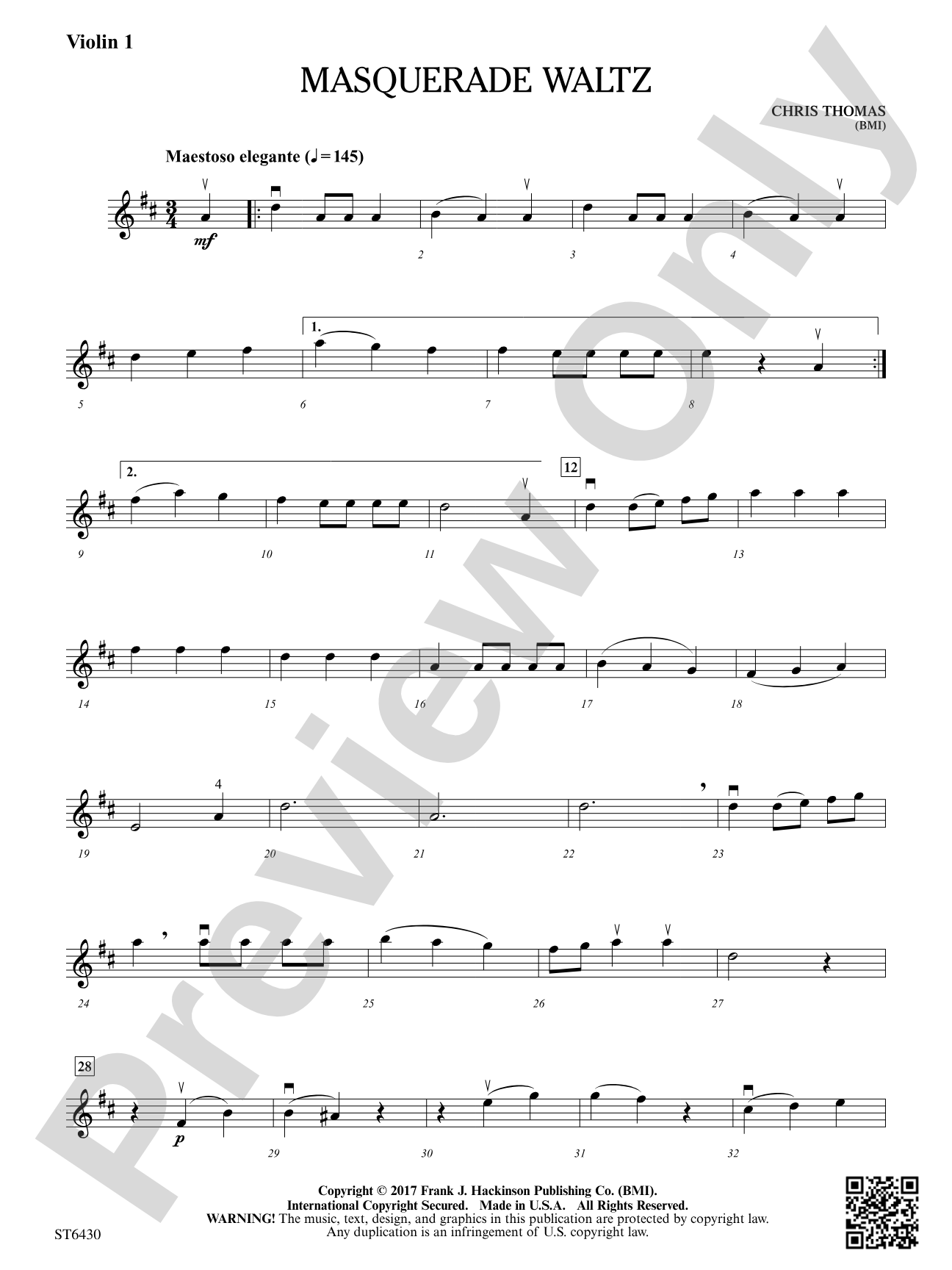 Masquerade Waltz: Violin 1