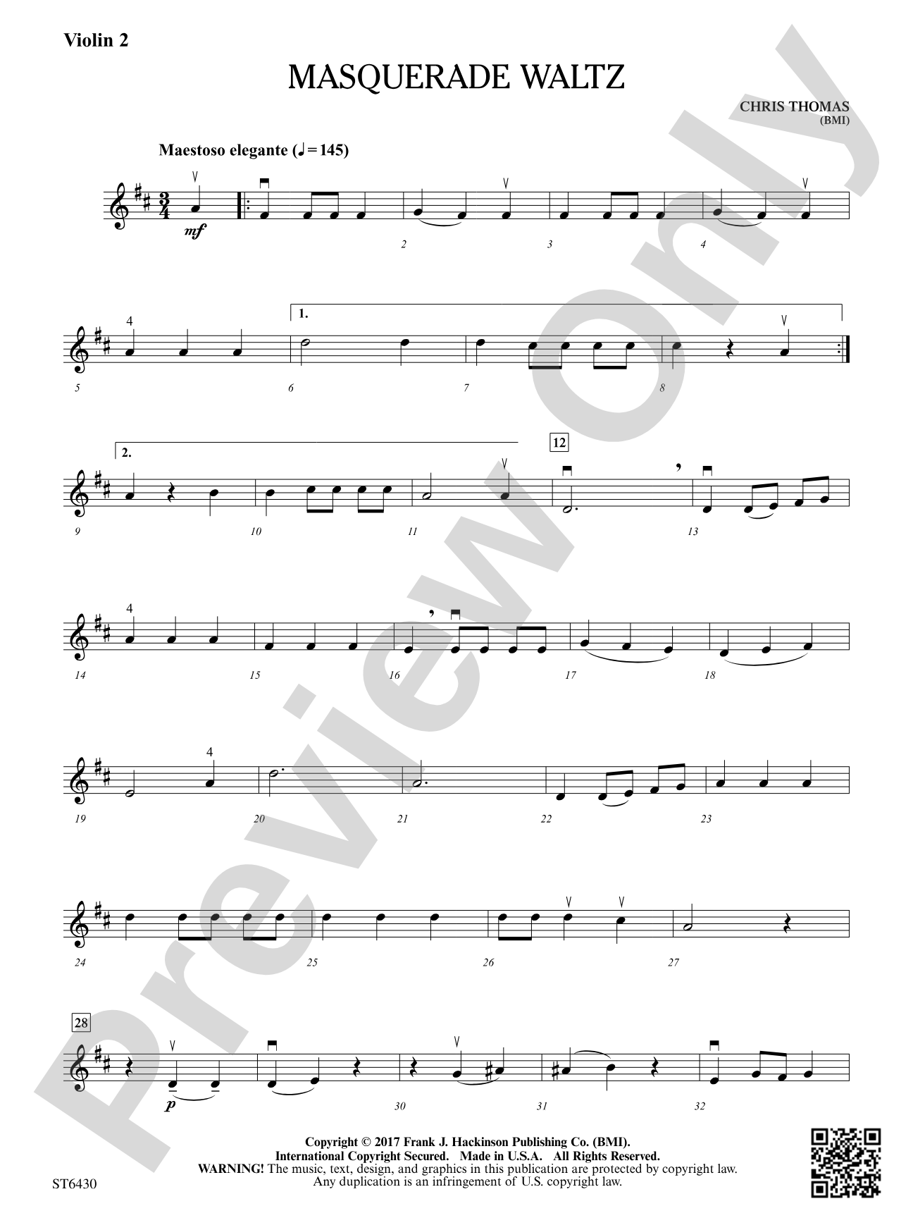 Masquerade Waltz: Violin 2