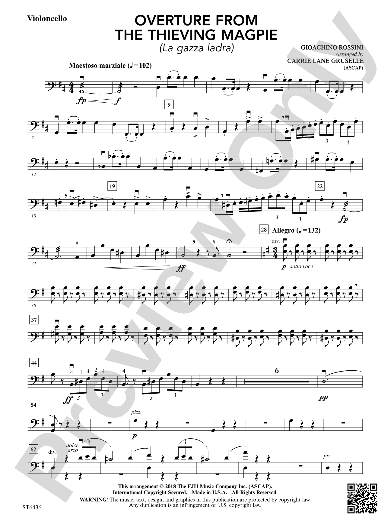 Overture from The Thieving Magpie: Violoncello
