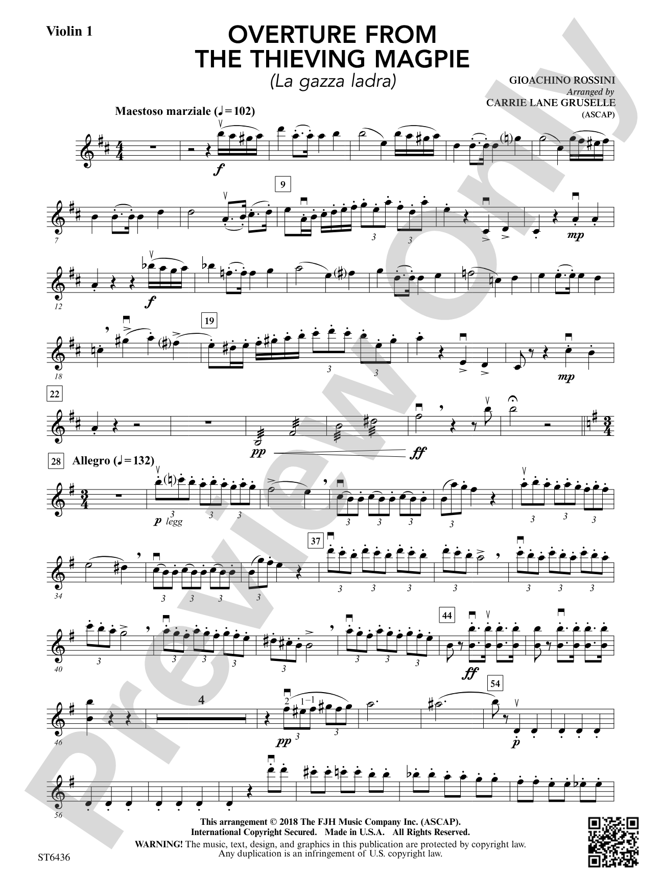 Overture from The Thieving Magpie: Violin 1