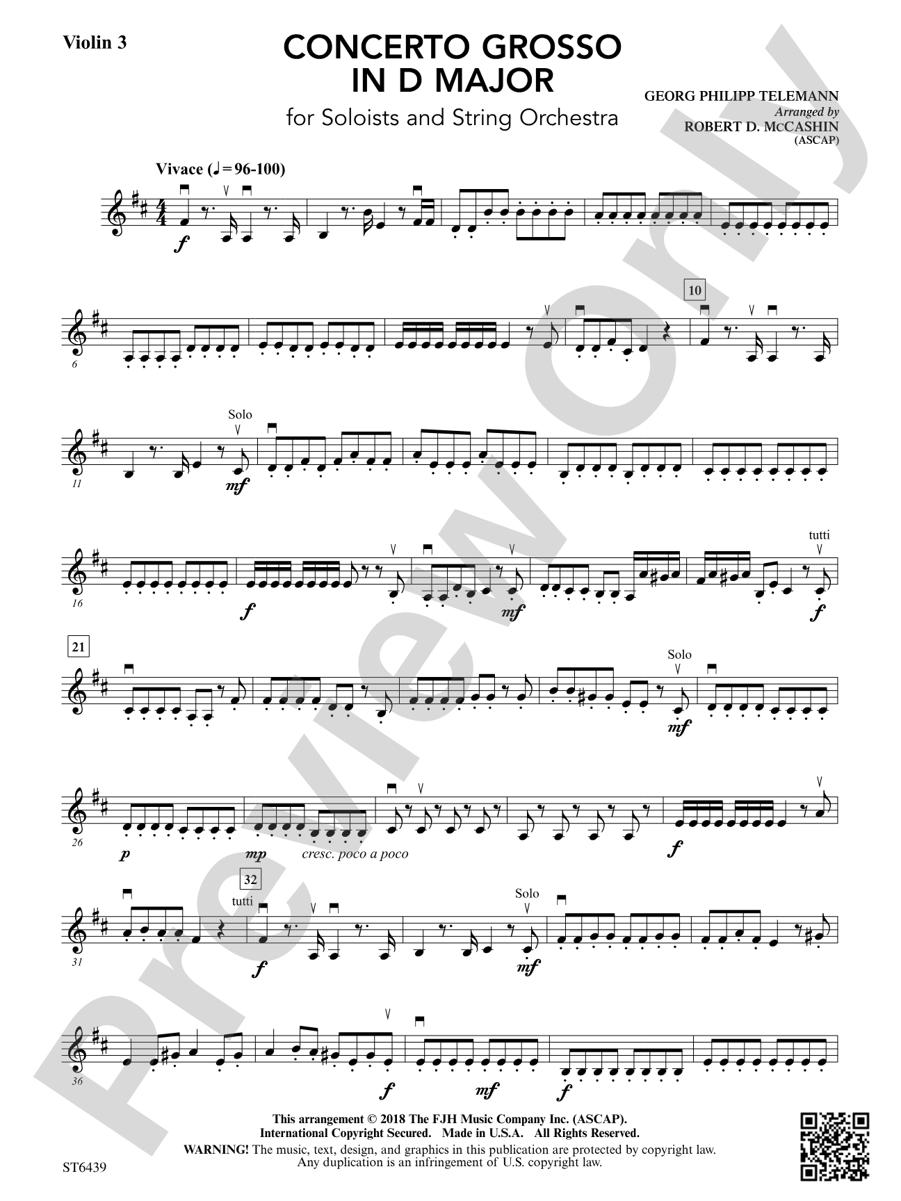 Concerto Grosso in D Major: Violin 3 (Viola T.C.)
